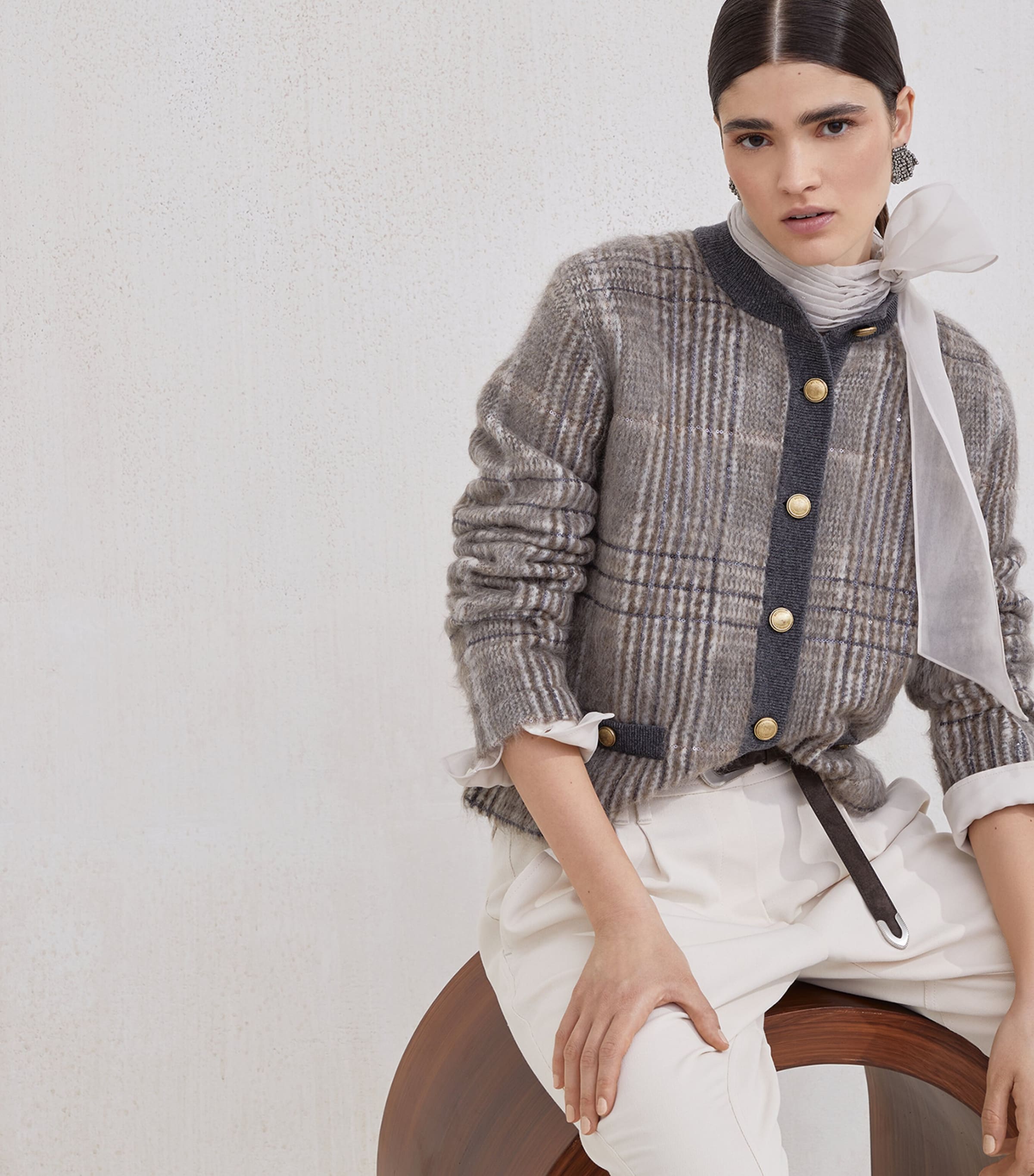 Mohair, Virgin Wool and Cashmere Jacquard Cardigan CPO68 Image 6