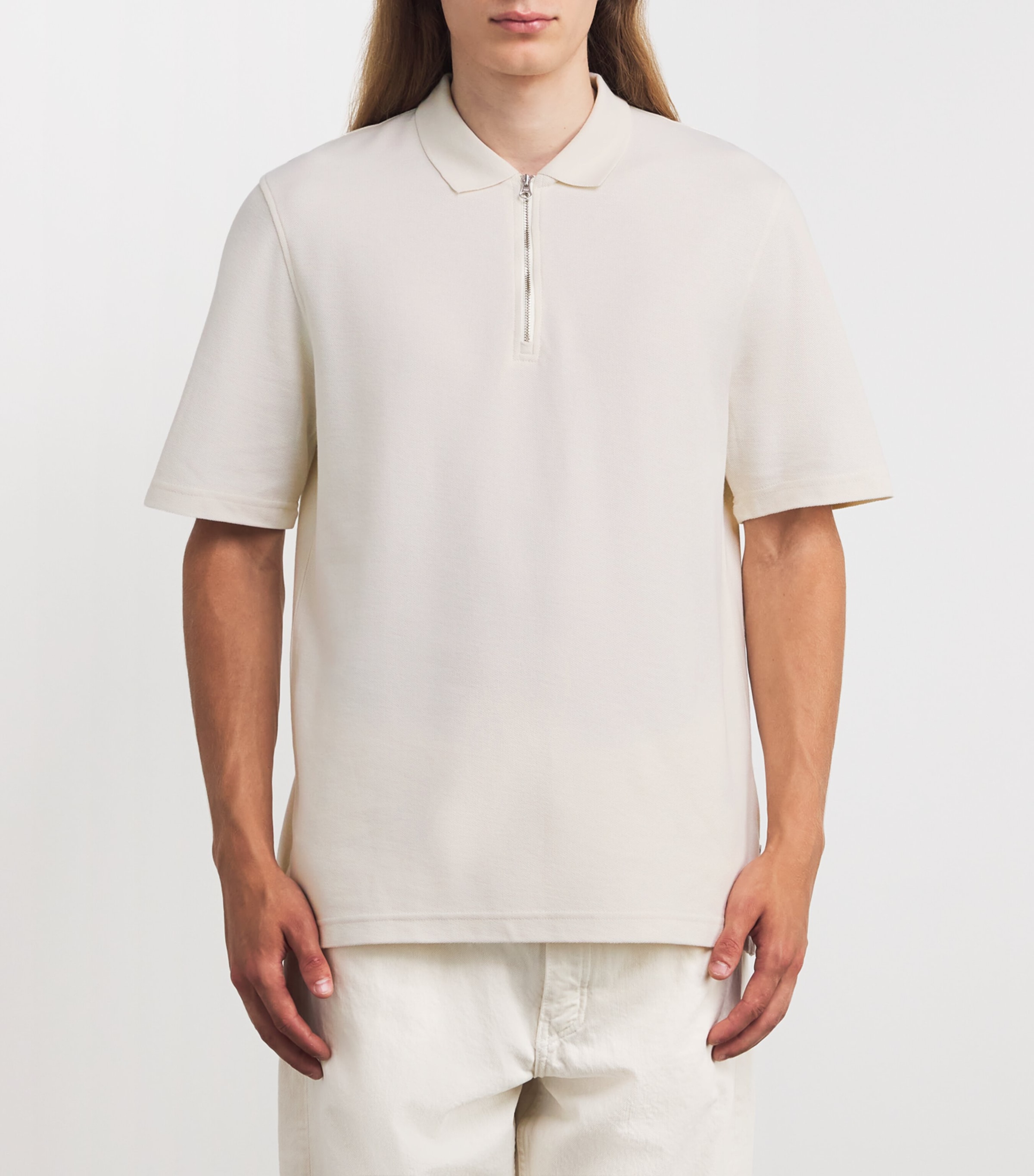Samsøe Samsøe Mens Organic Cotton Zip-Up Polo Shirt Clr Cream Image 3