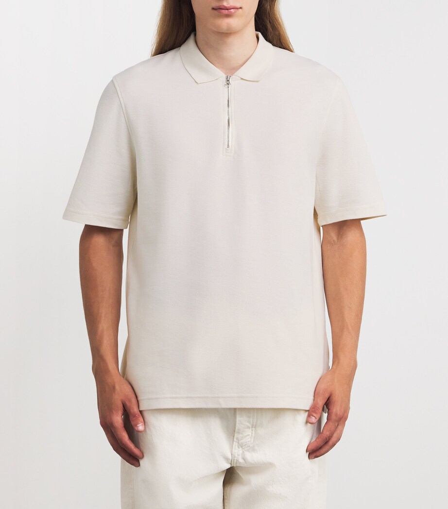 Samsøe Samsøe Mens Organic Cotton Zip-Up Polo Shirt Clr Cream Image 3