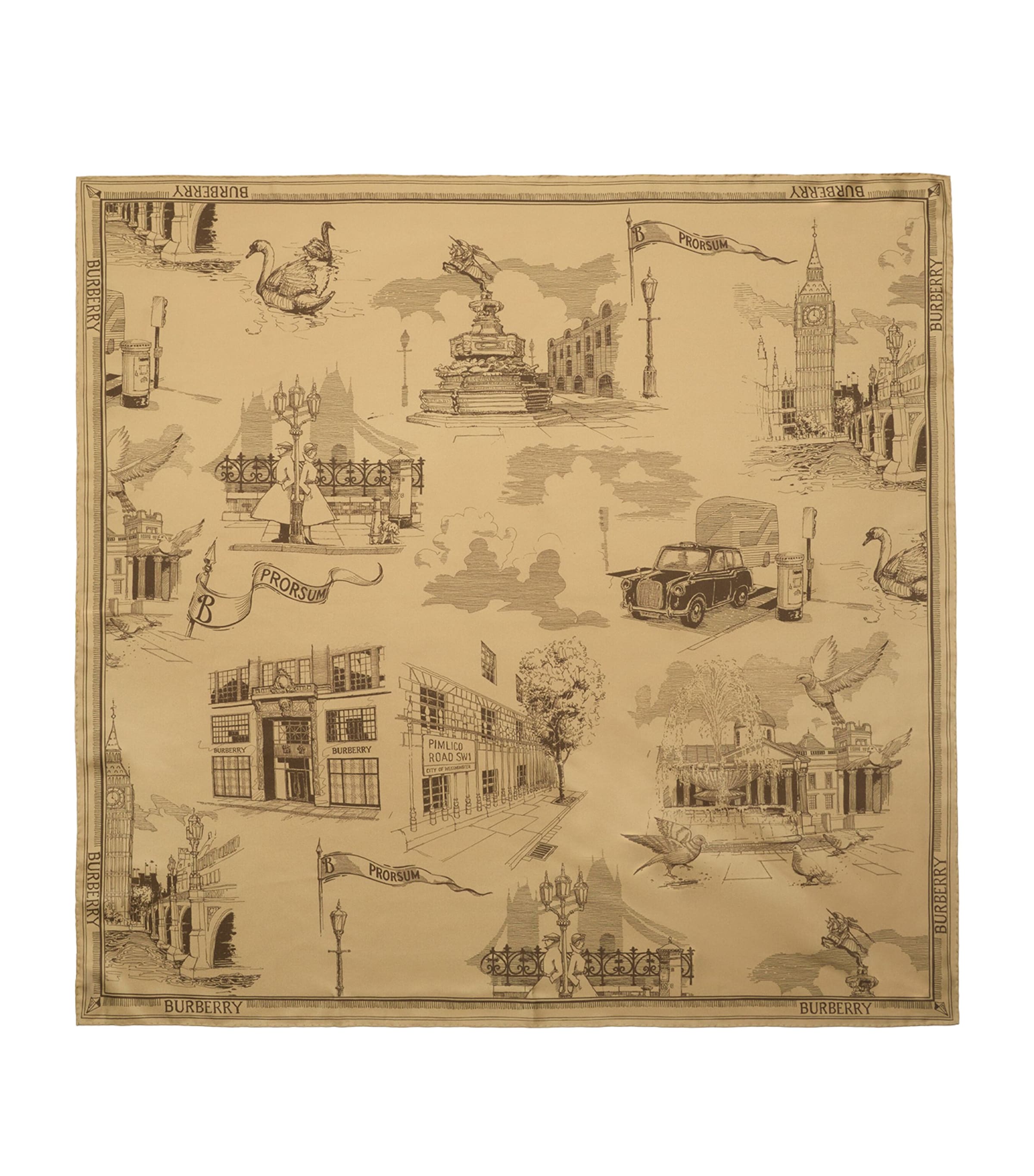 Burberry Silk London Landmarks Scarf In Sand