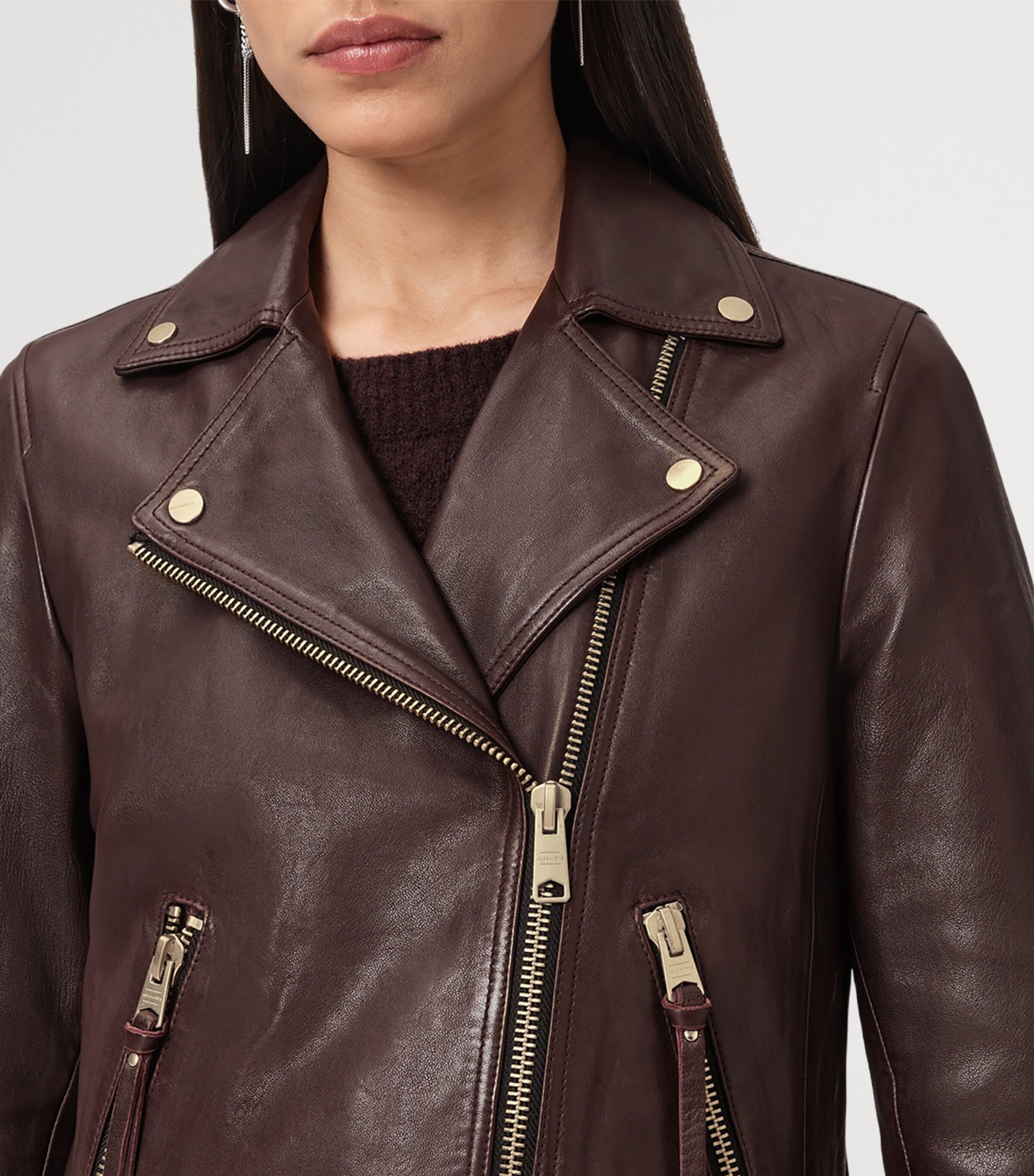 AllSaints Red Leather Dalby Biker Jacket | Harrods US