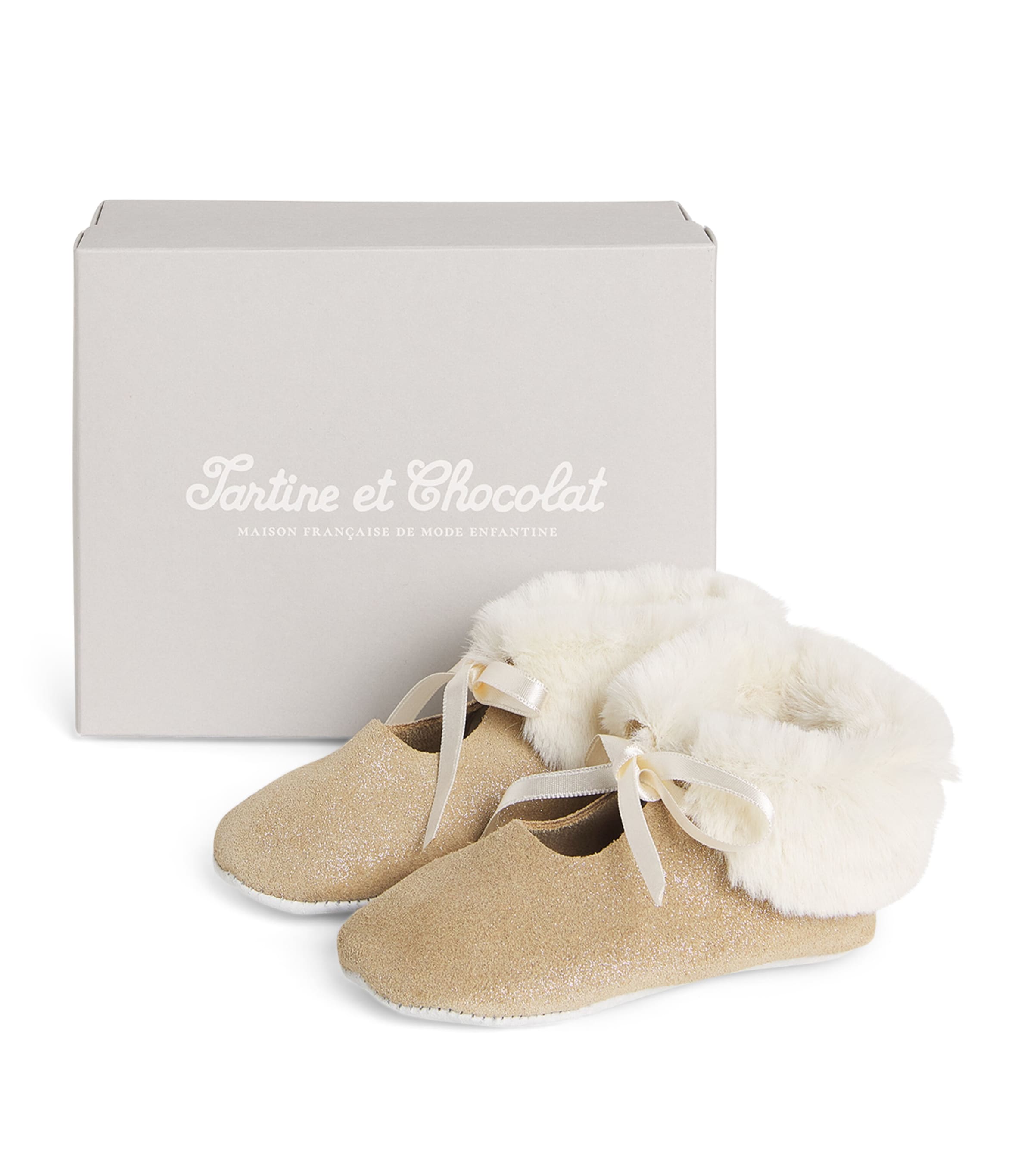 Tartine Et Chocolat Faux Fur-trim Glitter Booties In Brown