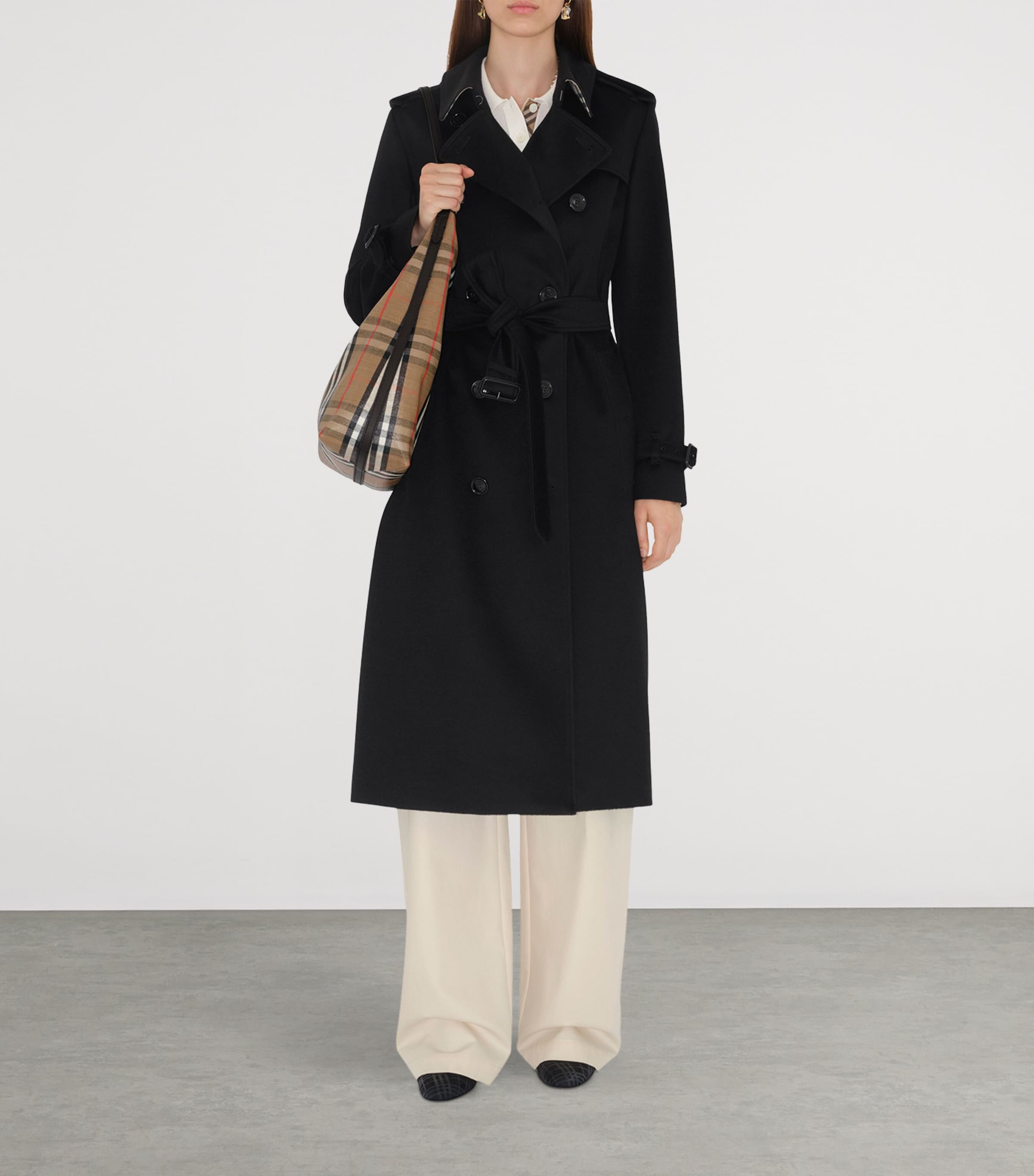 Cashmere Long Kensington Heritage Trench Coat BLACK Image 2