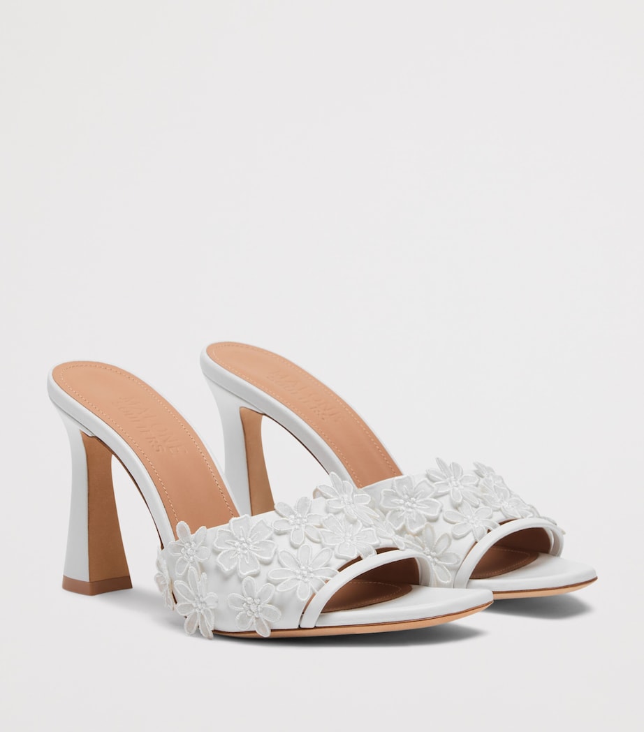 Malone Souliers Leather Flower-Embellished Roxanne Sandals 90 White Image 3