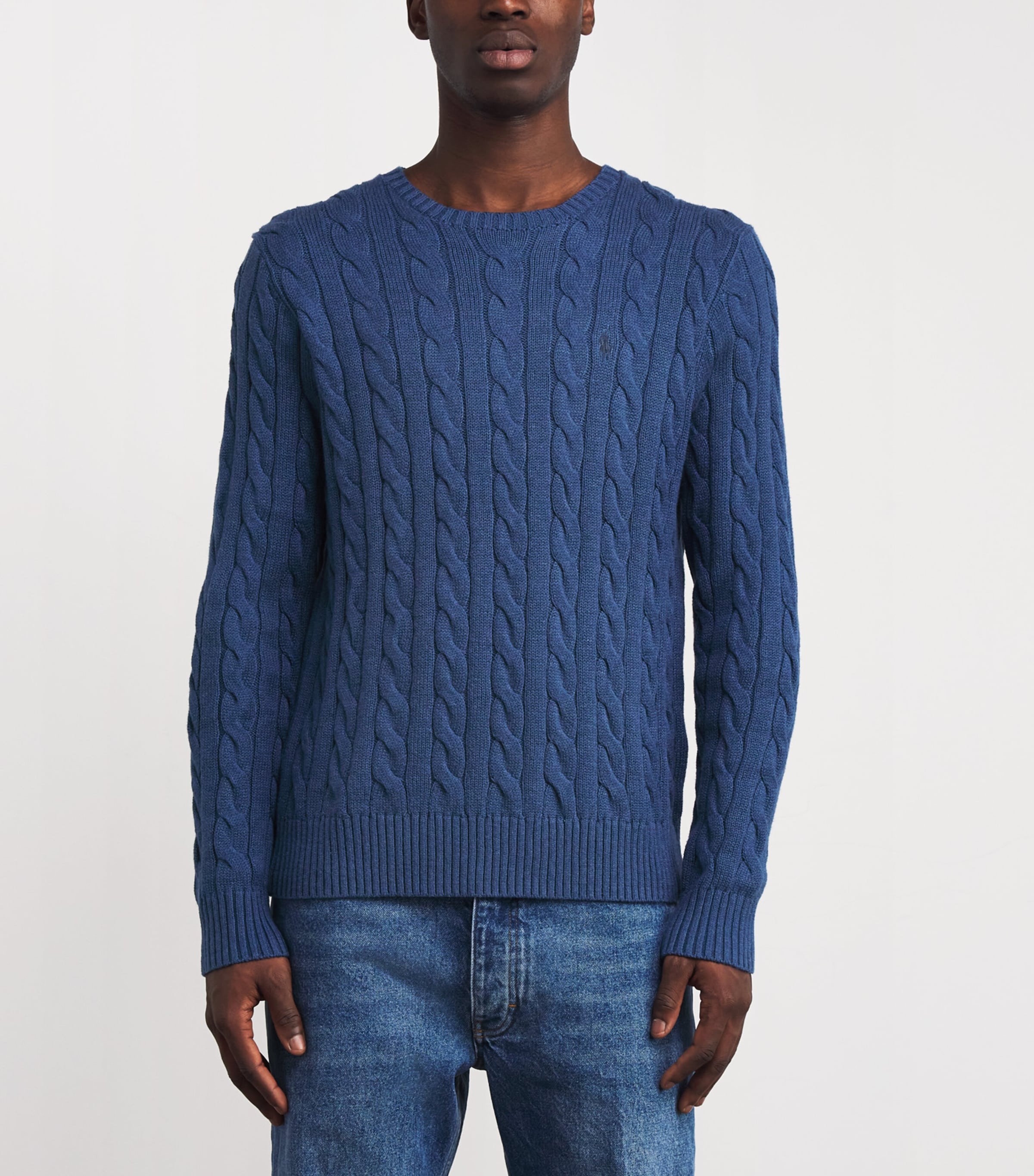 Polo Ralph Lauren Mens Cotton Cable-Knit Sweater Navy Heather Image 3