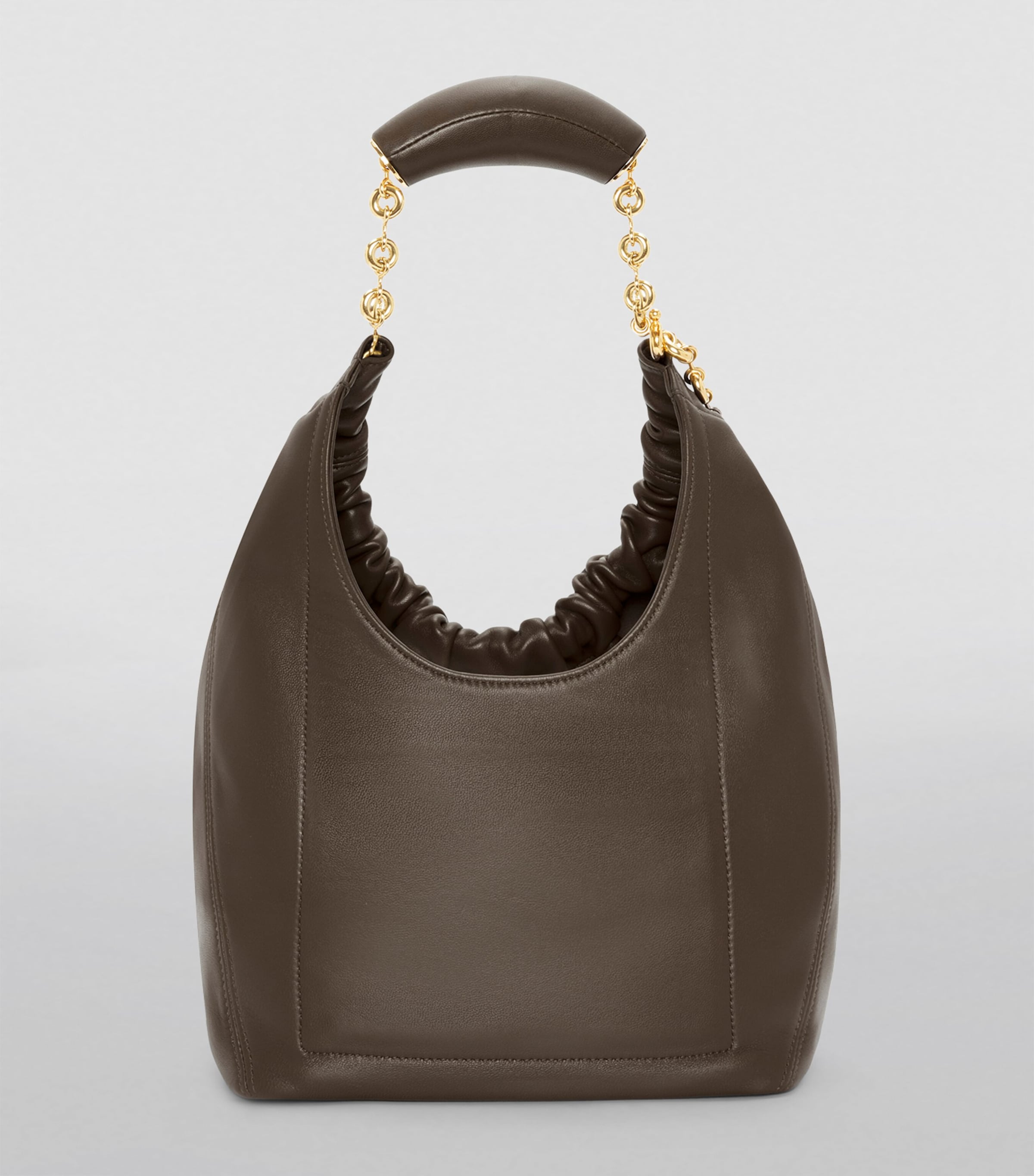 Small Leather Squeeze Top-Handle Bag CHOCOLATE Image 3