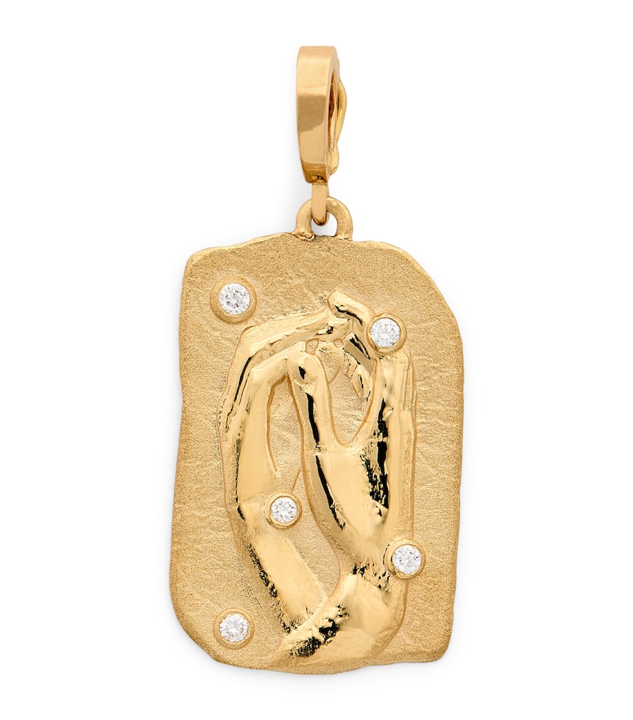 Azlee Large Yellow Gold and Diamond Collide Relic Coin Charm Yellow Gold Image 1