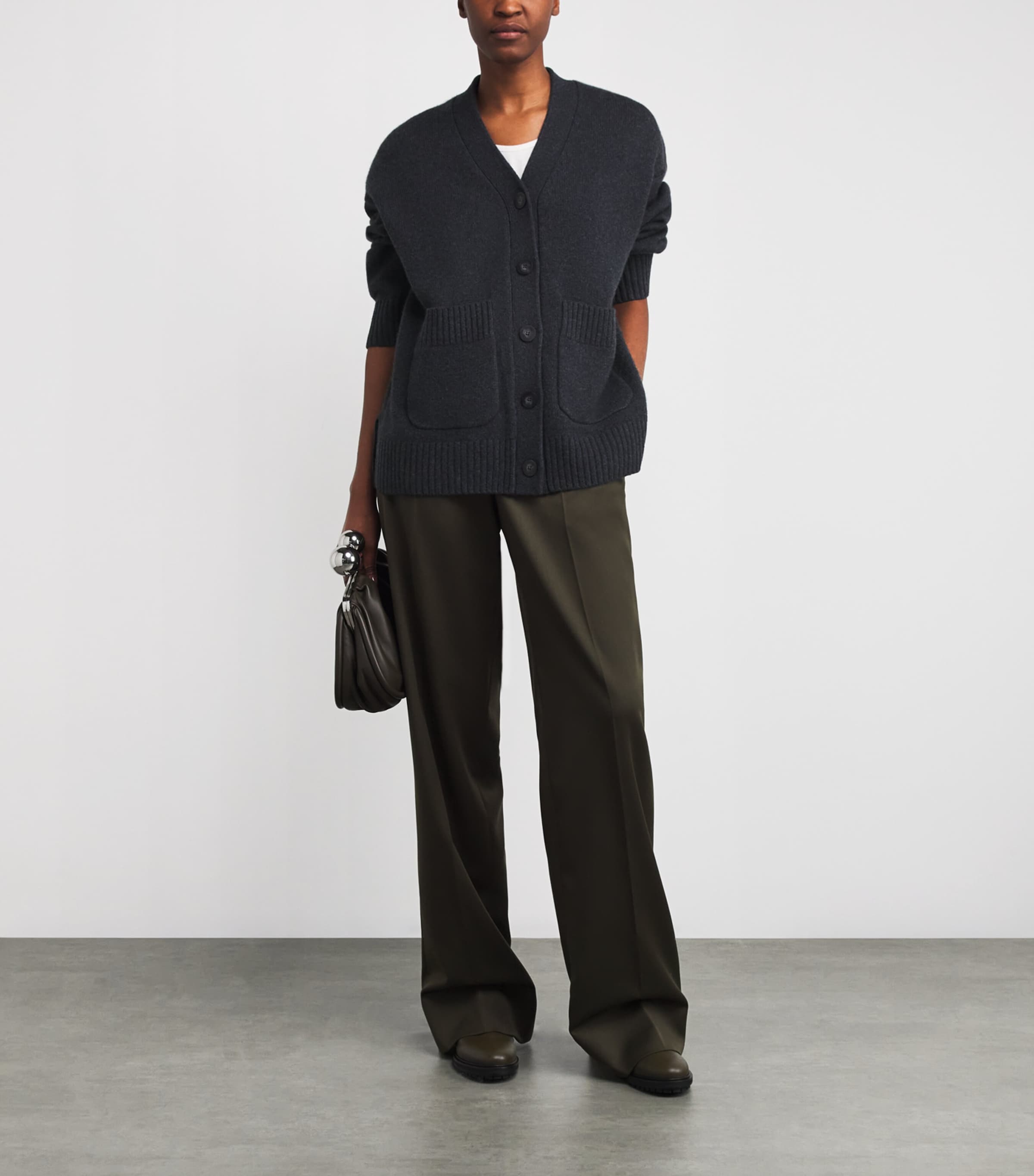 Joseph Womens Luxe Cashmere V-Neck Cardigan Dark Smoke Image 2