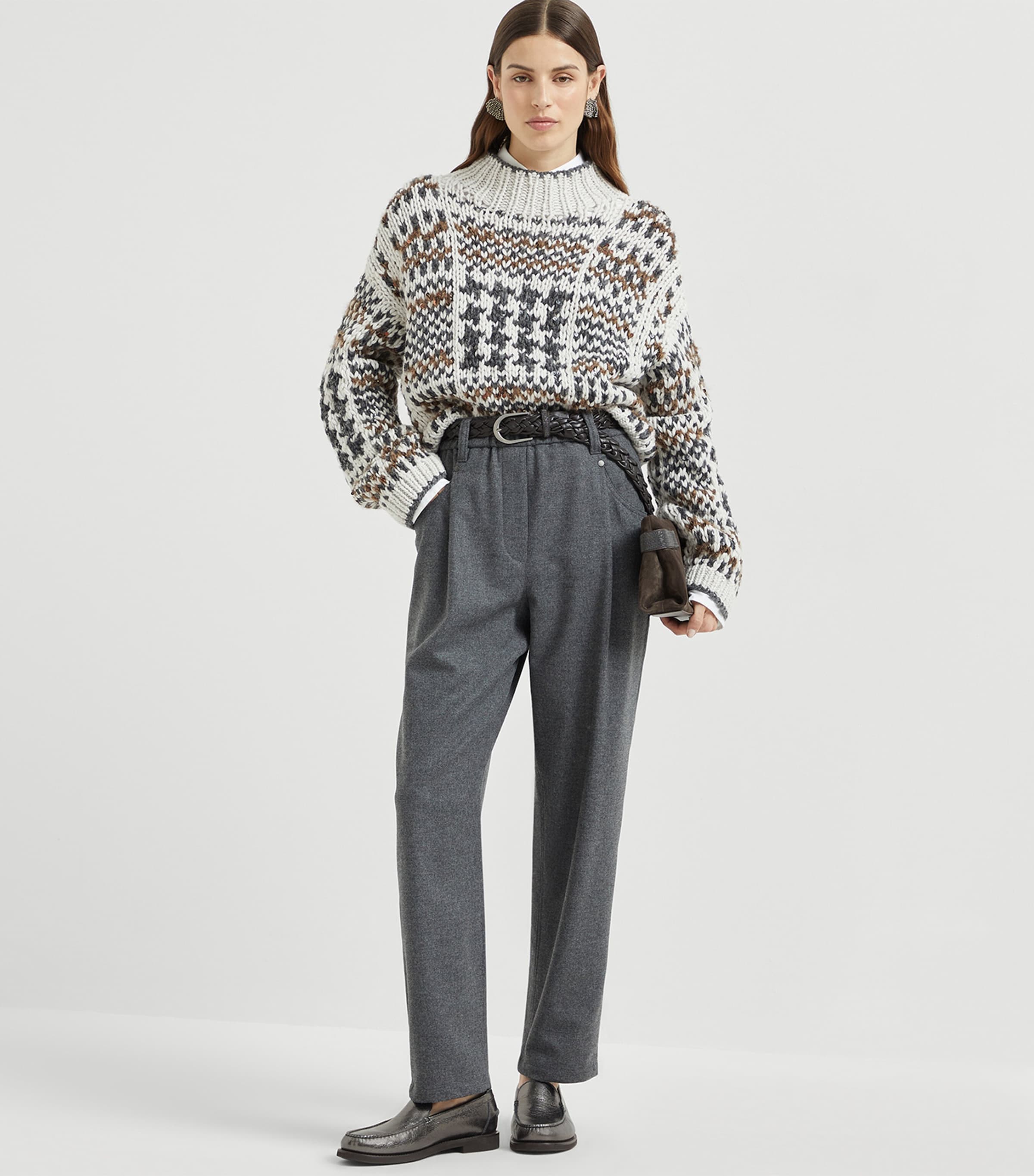 Wool-Cashmere Flannel Relaxed Trousers C032 Image 5