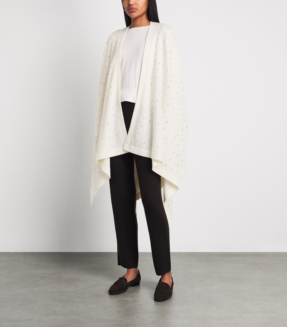 William Sharp Womens Cashmere Crystal-Embellished Cape Winter White Image 4