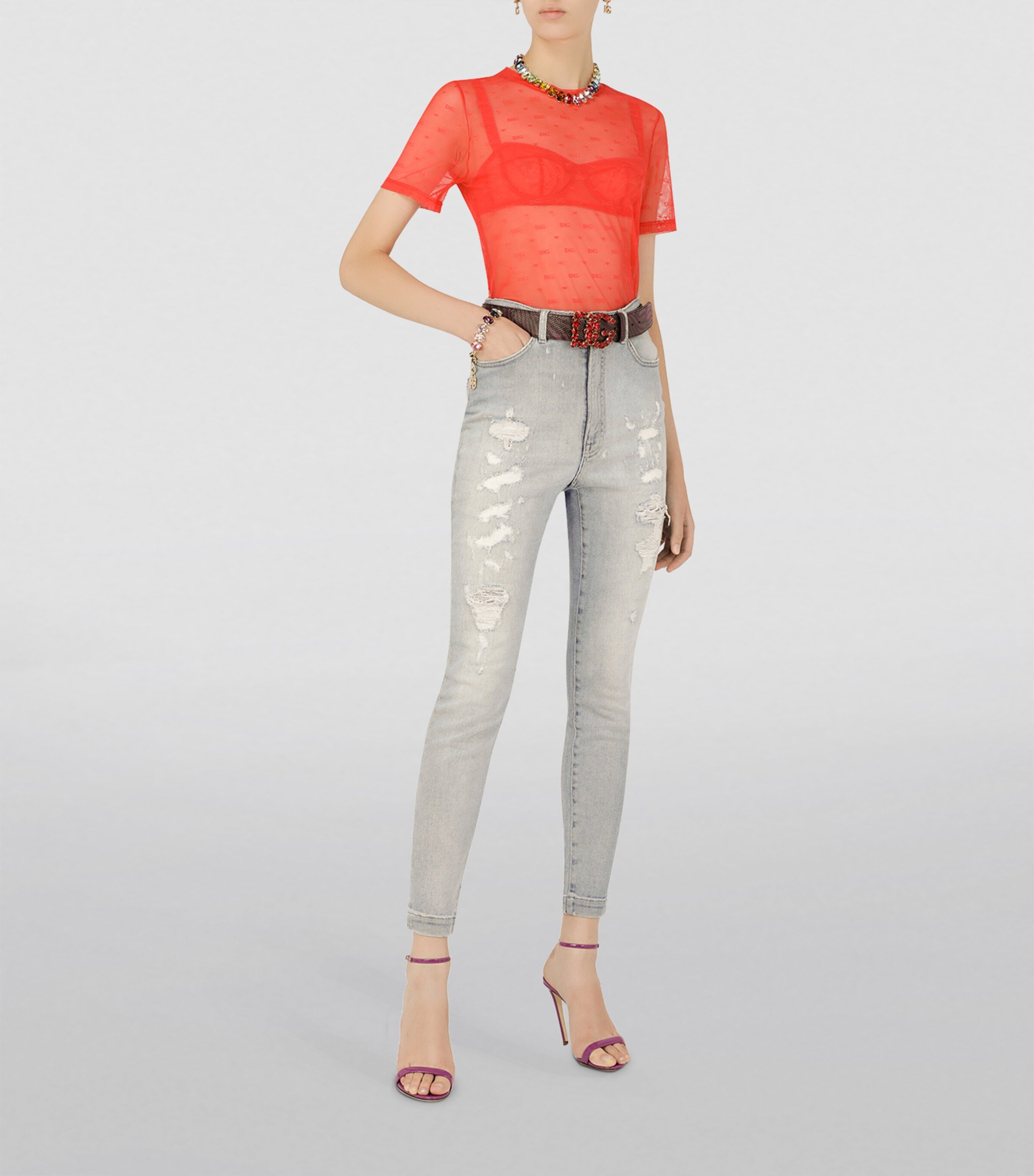 Dolce&Gabbana Womens Distressed Skinny Jeans Combined Colou Image 2