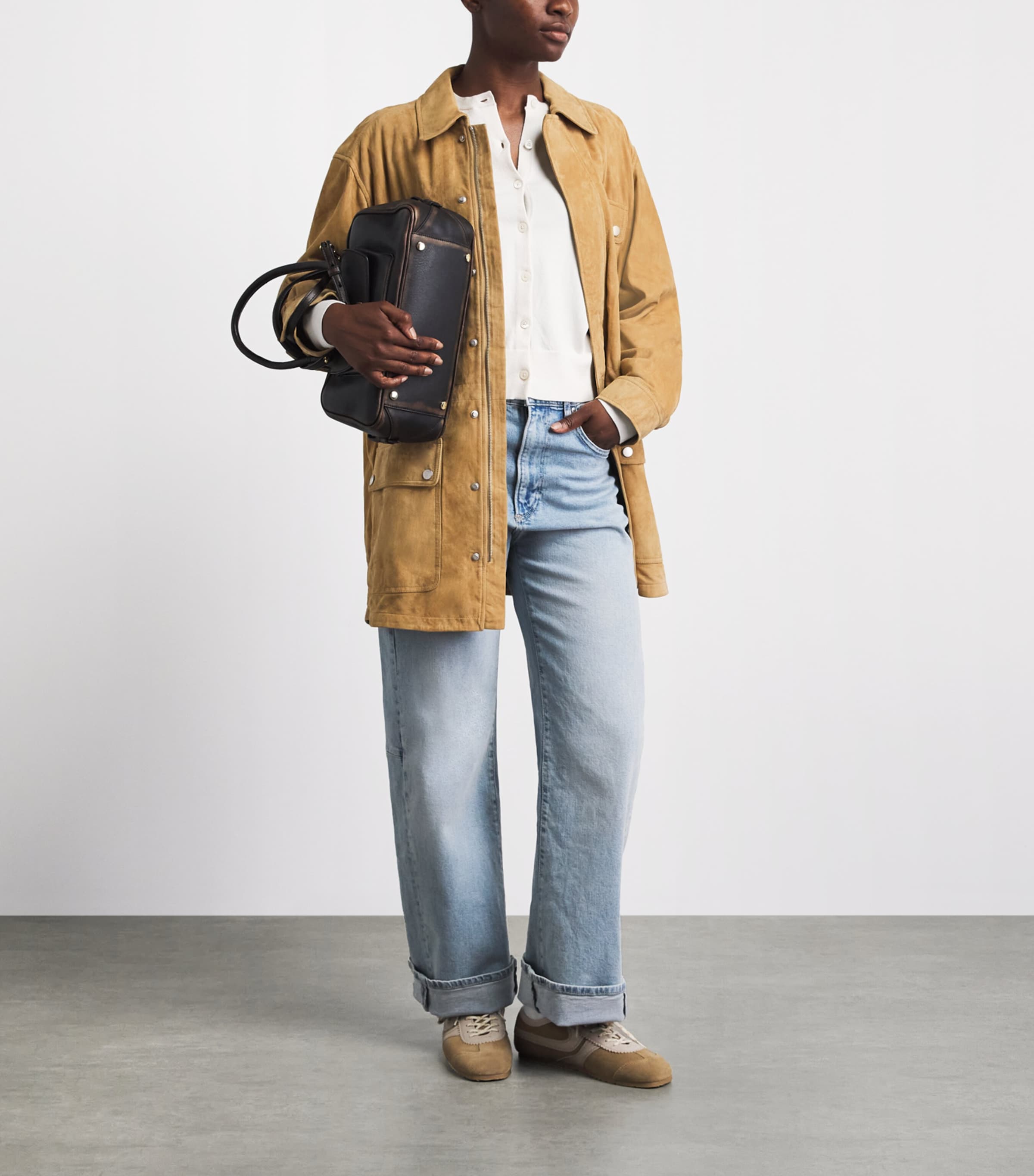 FRAME Womens Suede The Safari Jacket Fawn Image 2