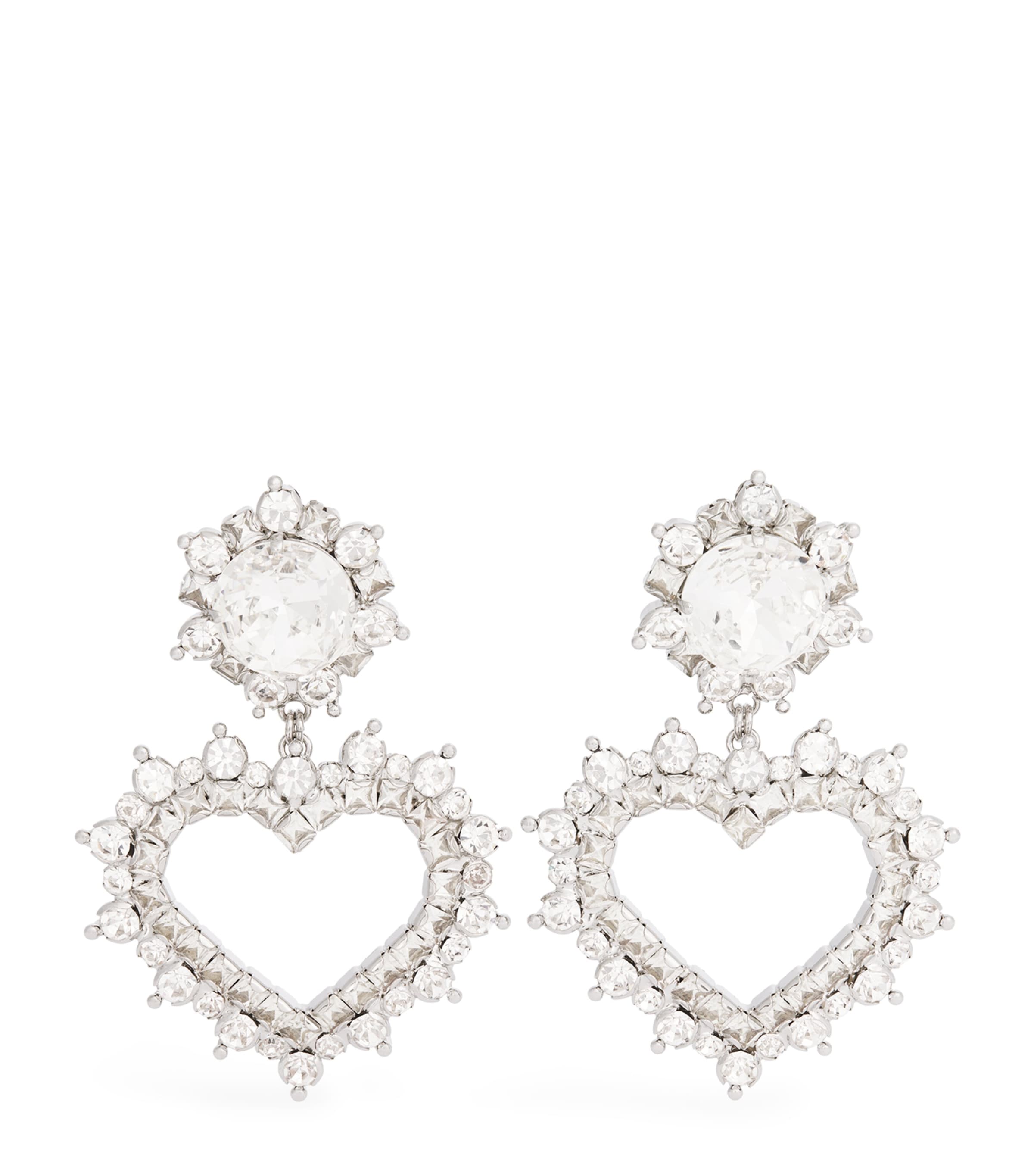 Shop Alessandra Rich Crystal Heart Clip-on Earrings In Silver