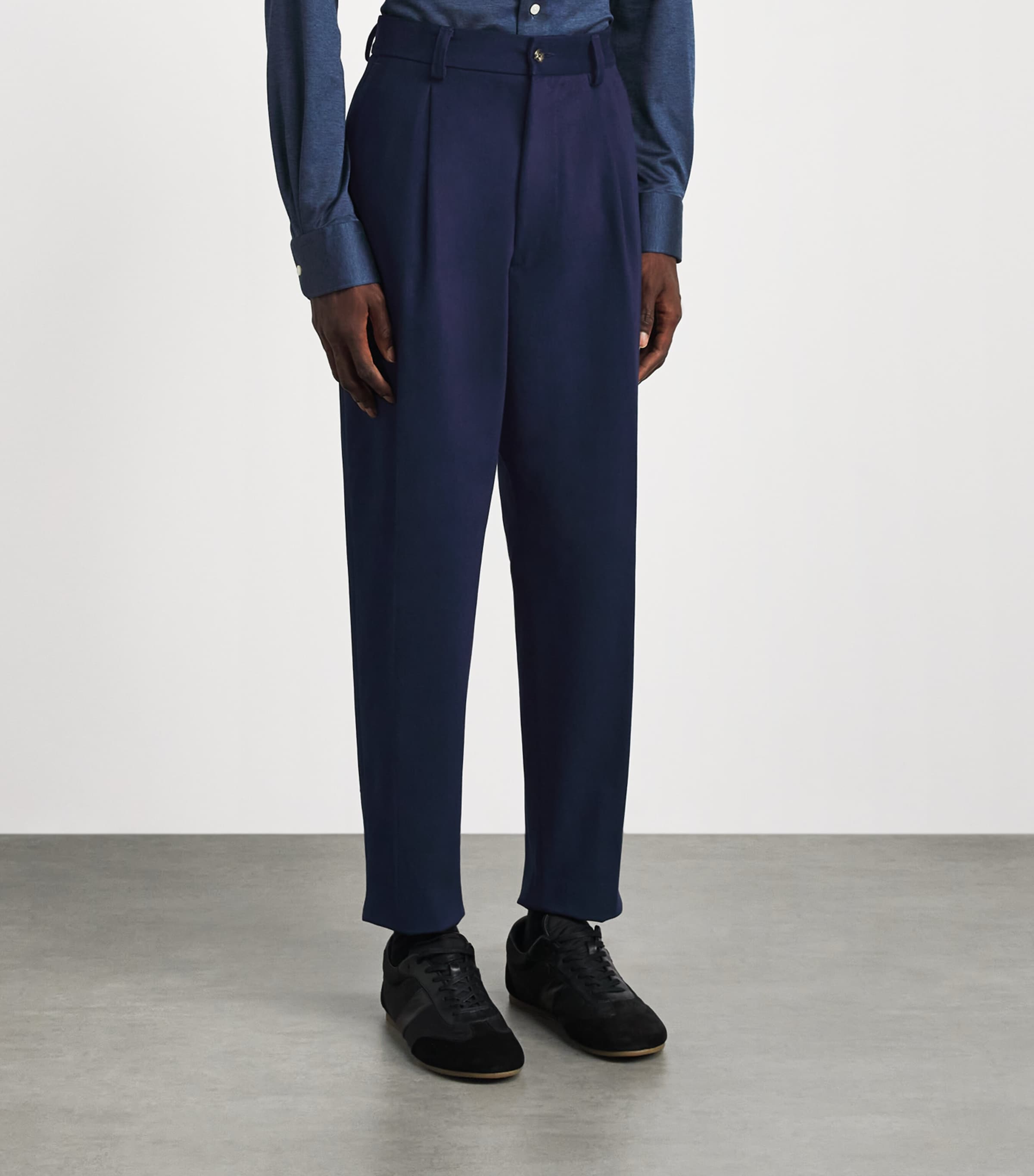 Eleventy Mens Cotton-Cashmere Pleated Straight Trousers Blu Image 4