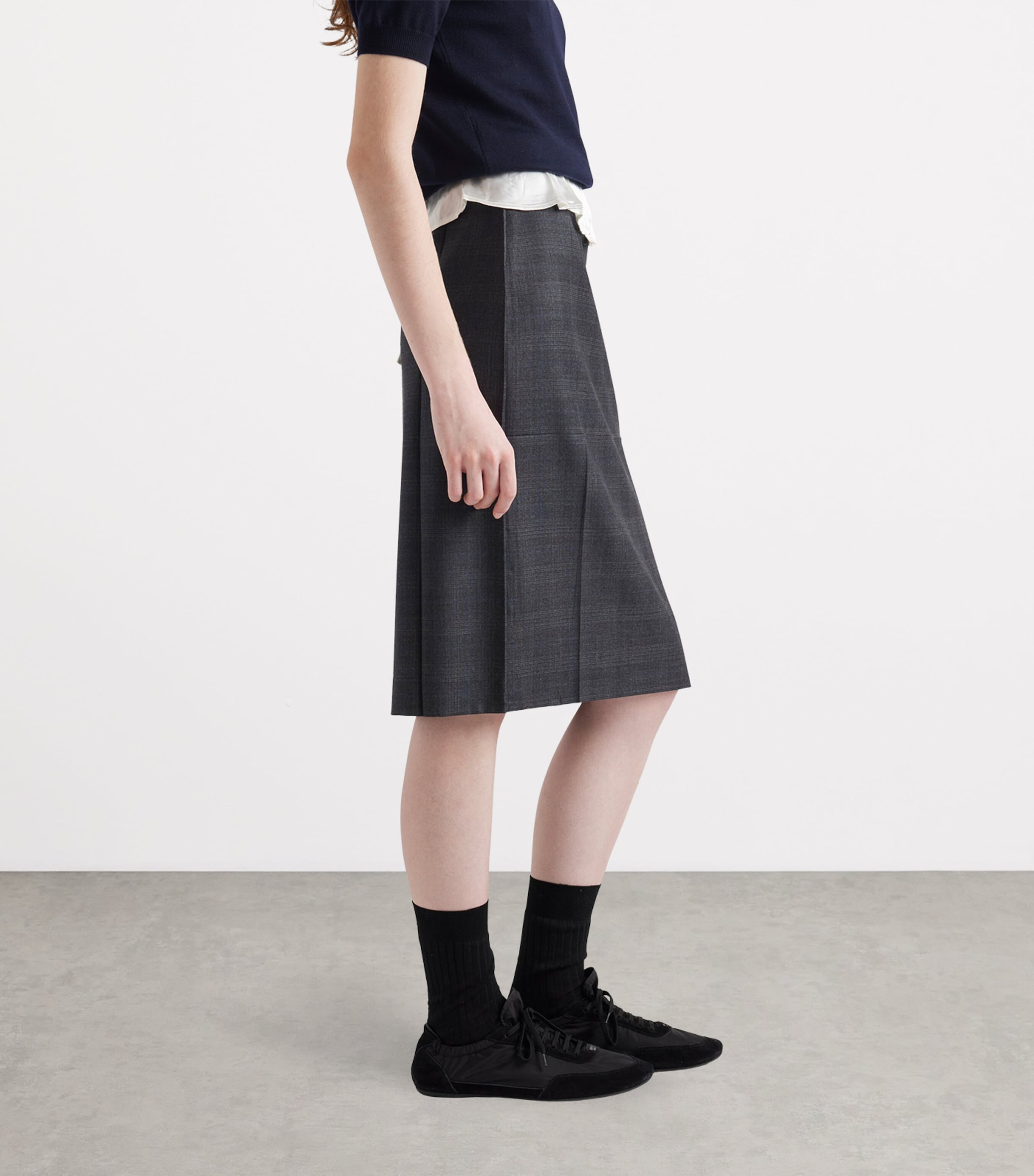 Wool Check Midi Skirt F0308 Image 3