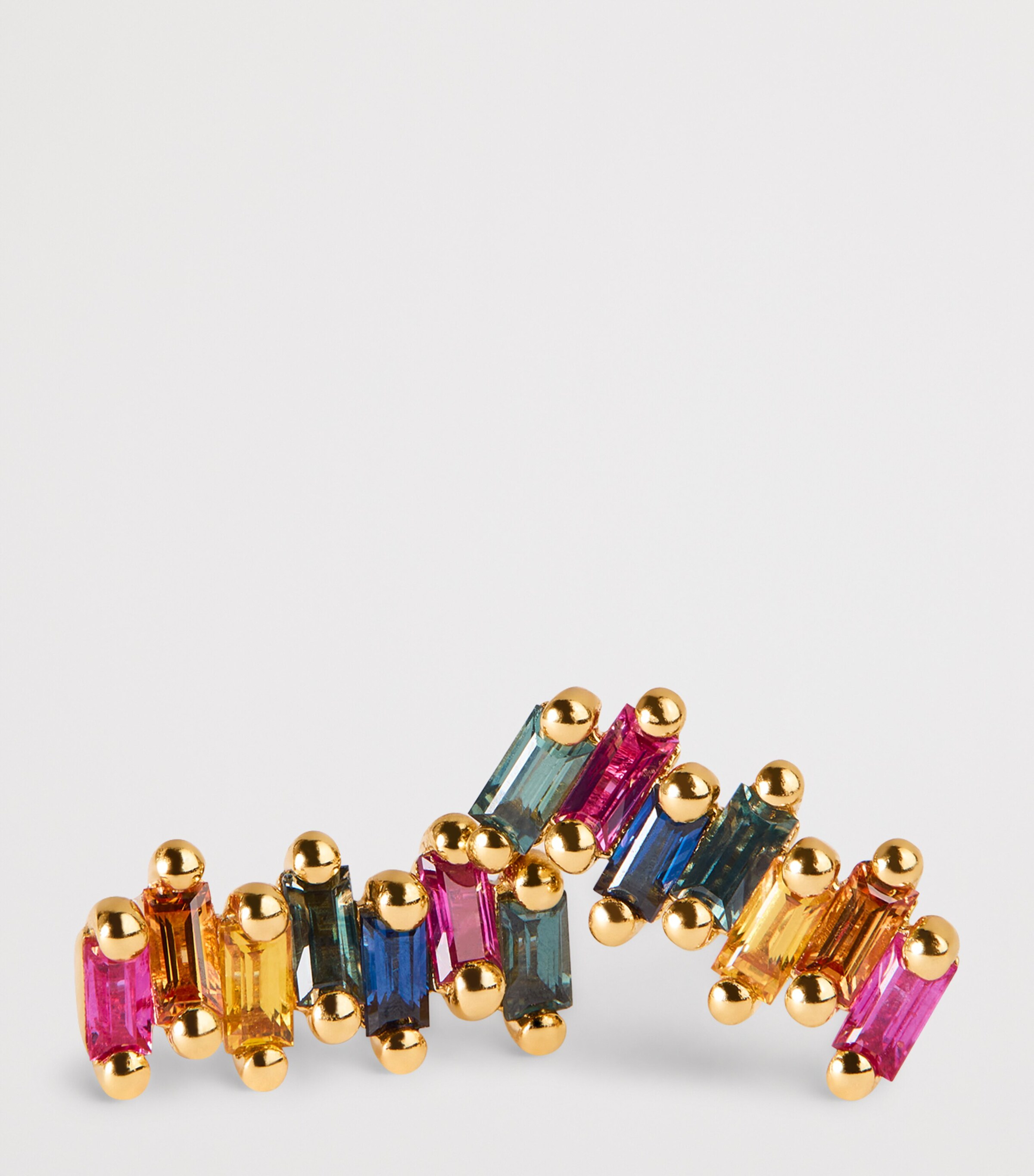 Yellow Gold, Diamond and Sapphire Zigzag Rainbow Stud Earrings 18K YG/RS Image 6