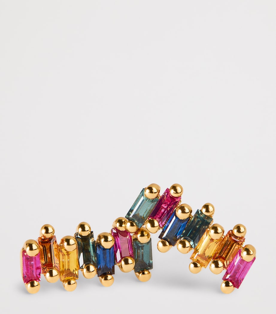 Yellow Gold, Diamond and Sapphire Zigzag Rainbow Stud Earrings 18K YG/RS Image 6