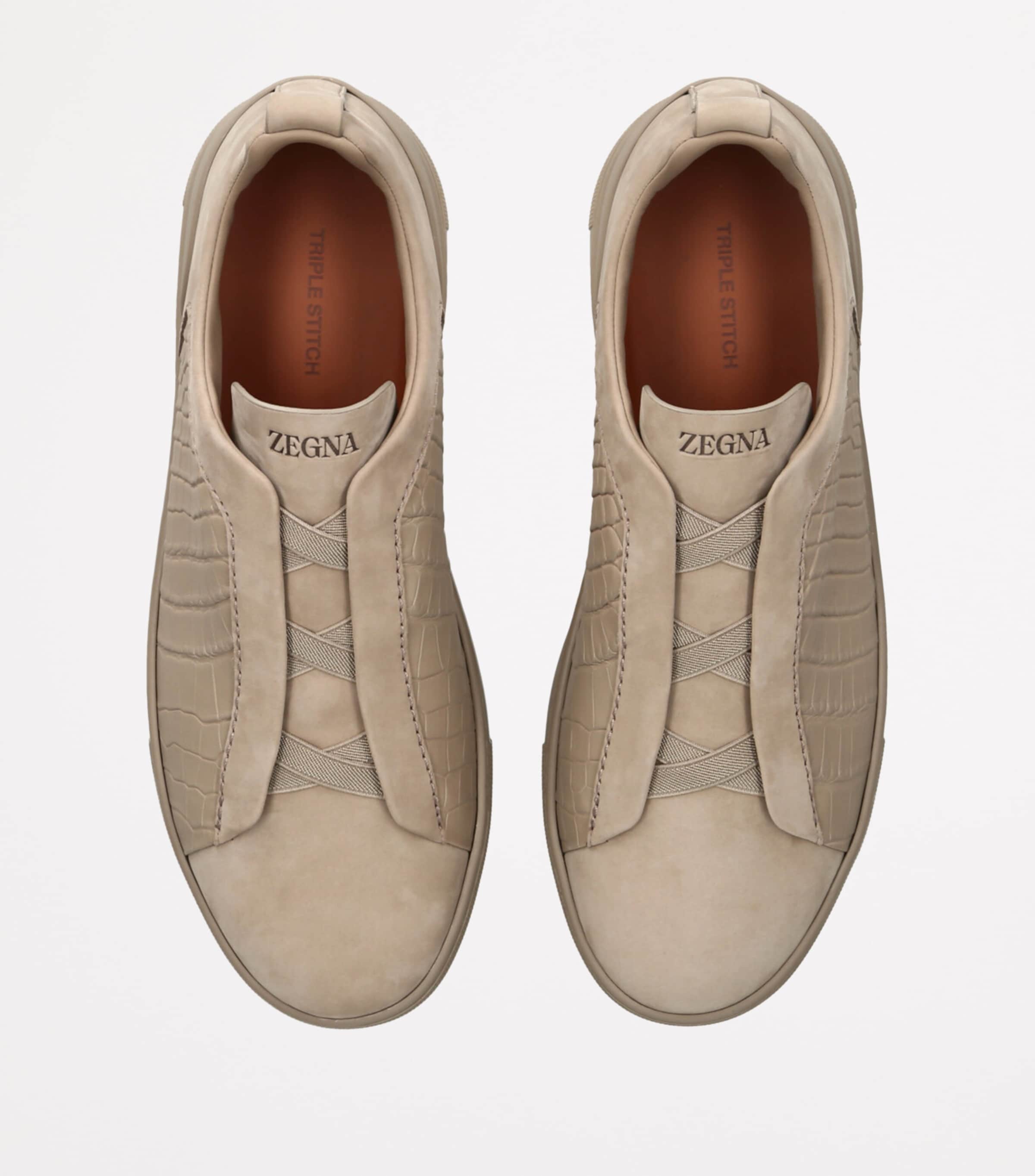 Crocodile Leather Triple Stitch SECONDSKIN Sneakers TAUPE Image 4