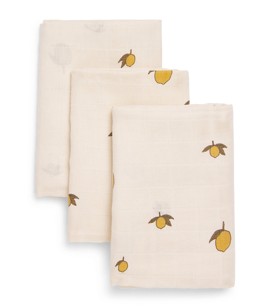KONGES SLOJD Organic Cotton Lemon Muslin Cloths (Pack of 3) Image 1