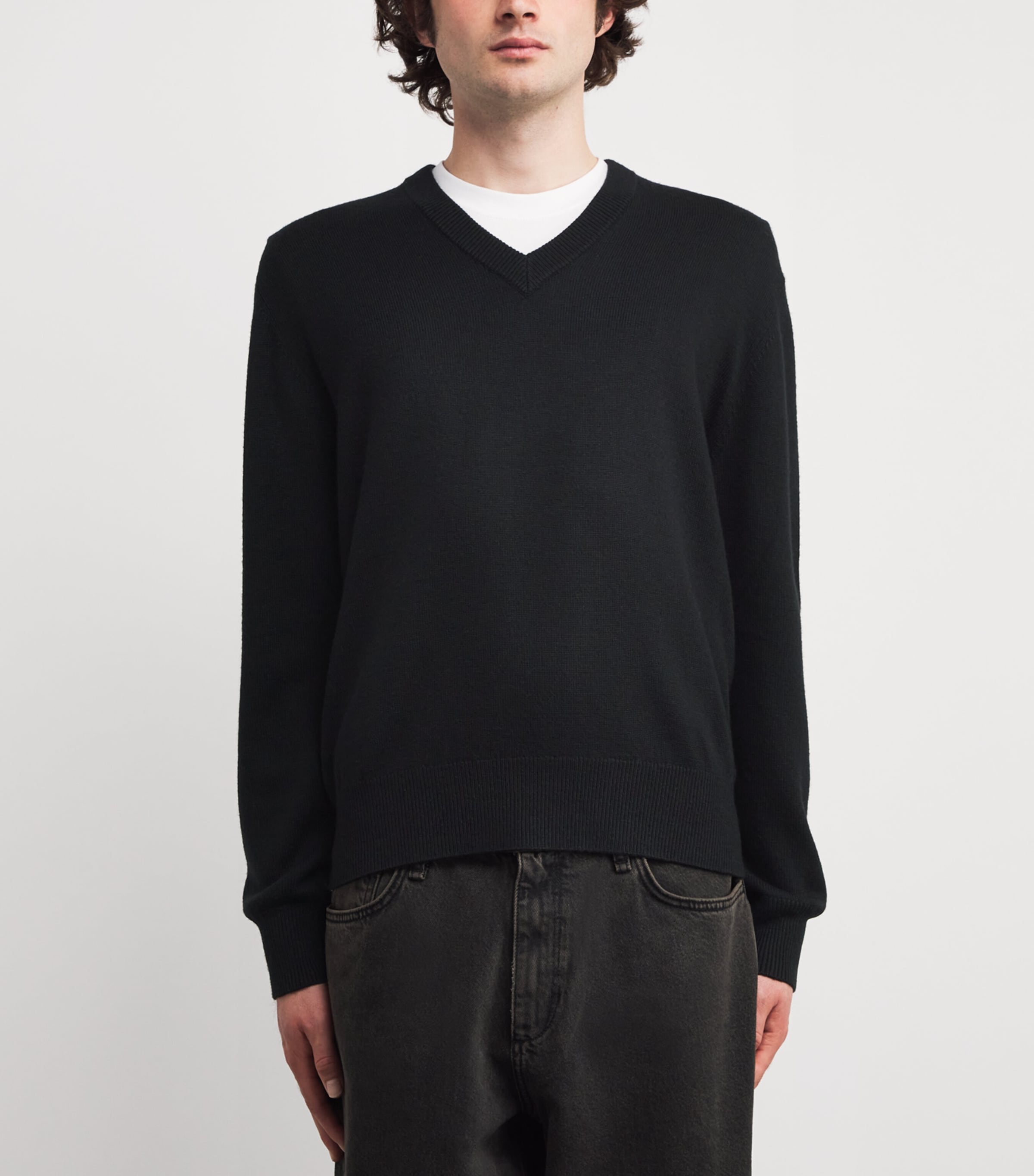 Sunflower Black Merino Wool V-Neck Sweater | Harrods US