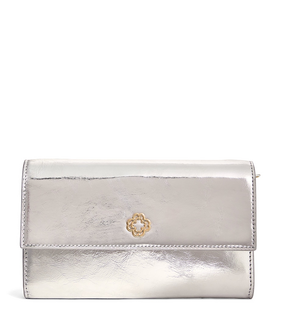 Metallic Leather Clover Clutch Bag SILVERY Image 1