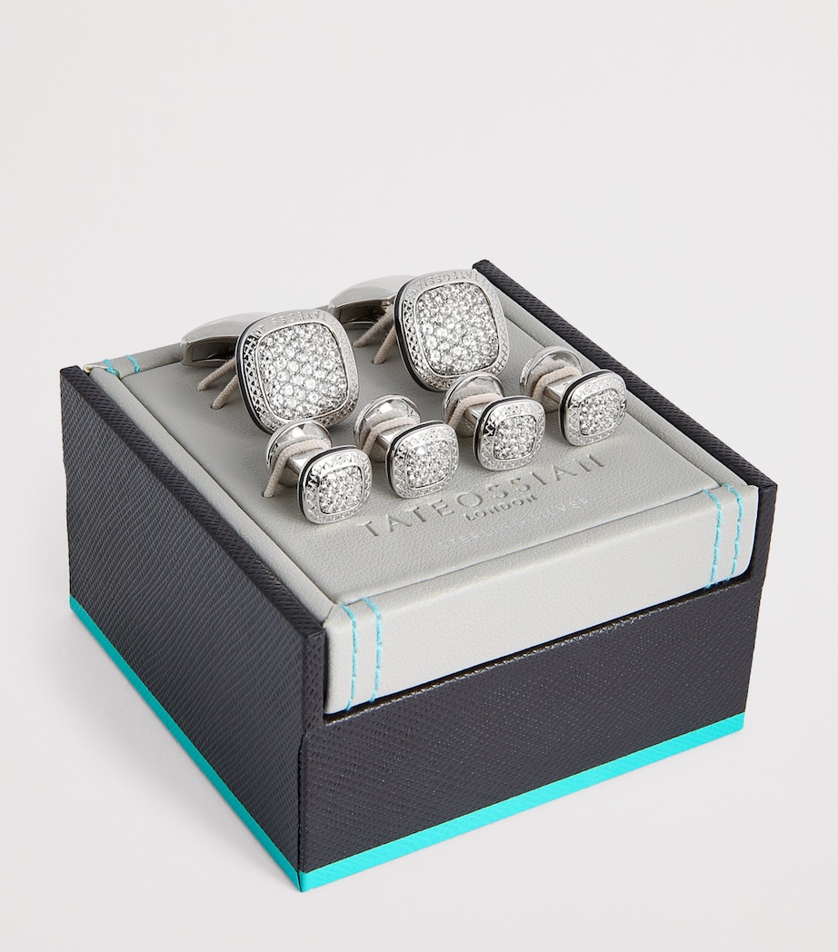 Sterling Silver and White Sapphire Signature Cufflinks and Studs Set SILVER Image 3