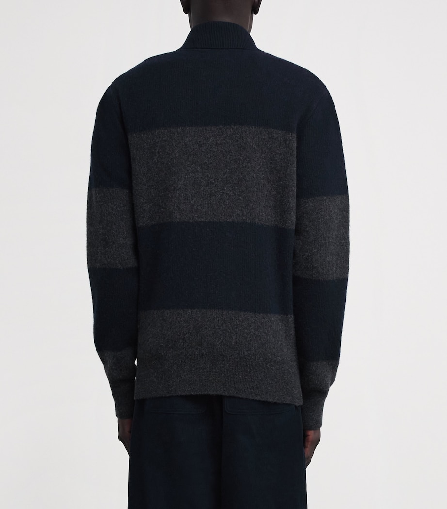 Wool Intarsia-Stripe Polo Sweater NAVY/CHARCOAL Image 4