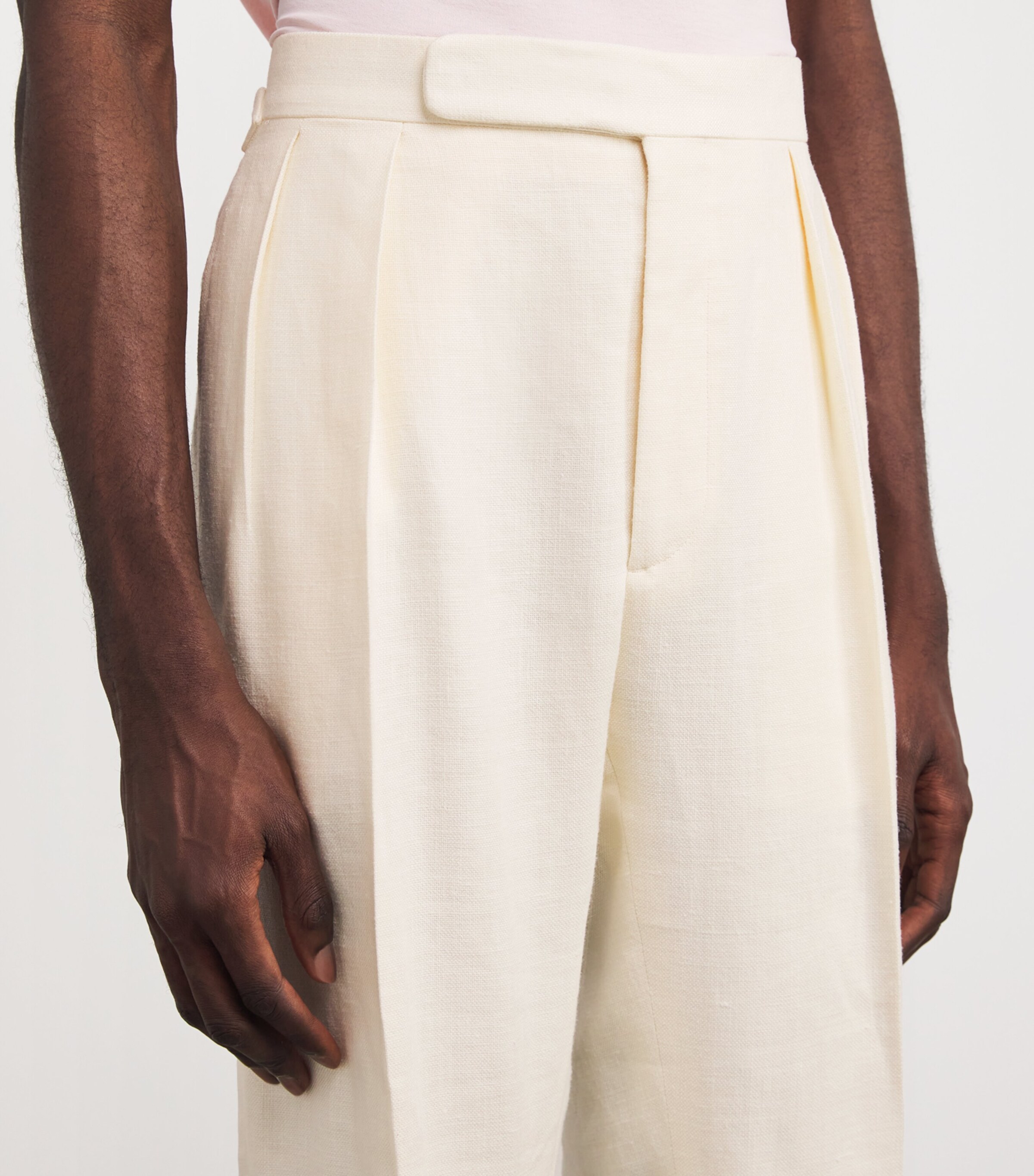 Ralph Lauren Purple Label Mens Silk-Linen Gregory Tailored Trousers Classic Cream Image 6