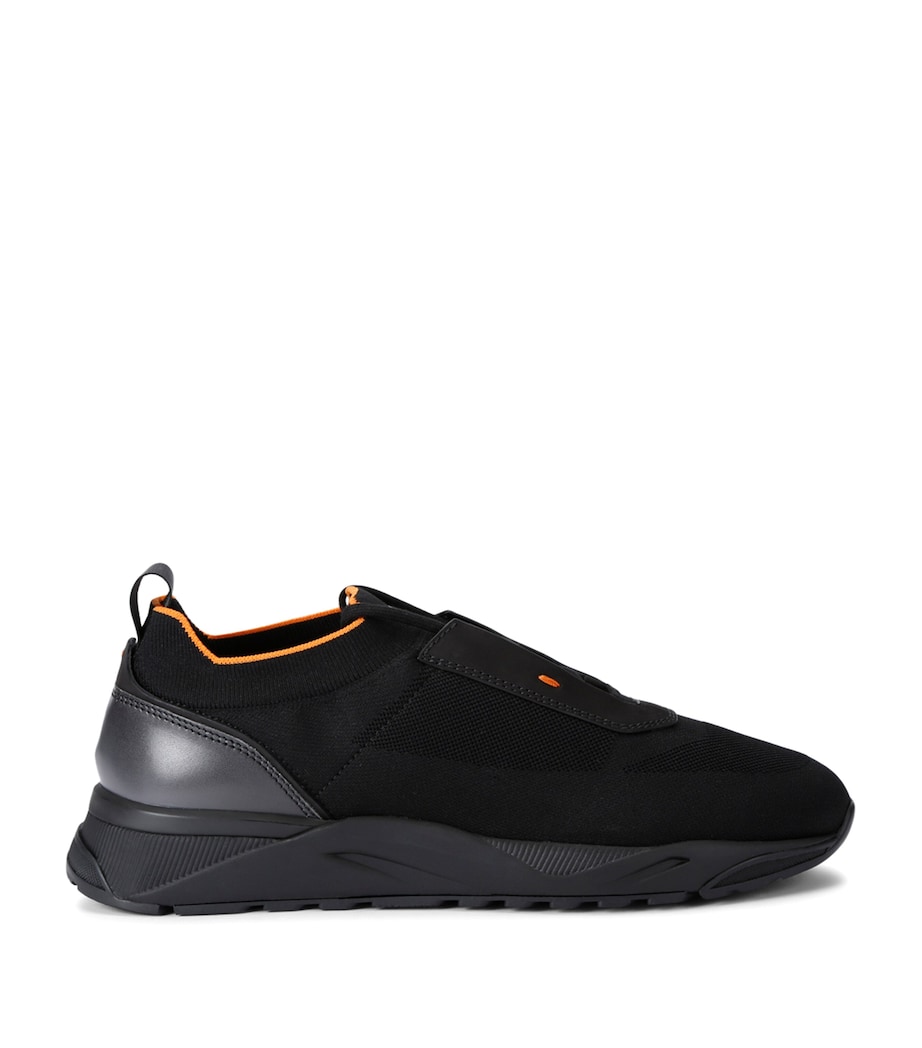 Santoni Mens Technical-Knit Runner Sneakers Black Image 1