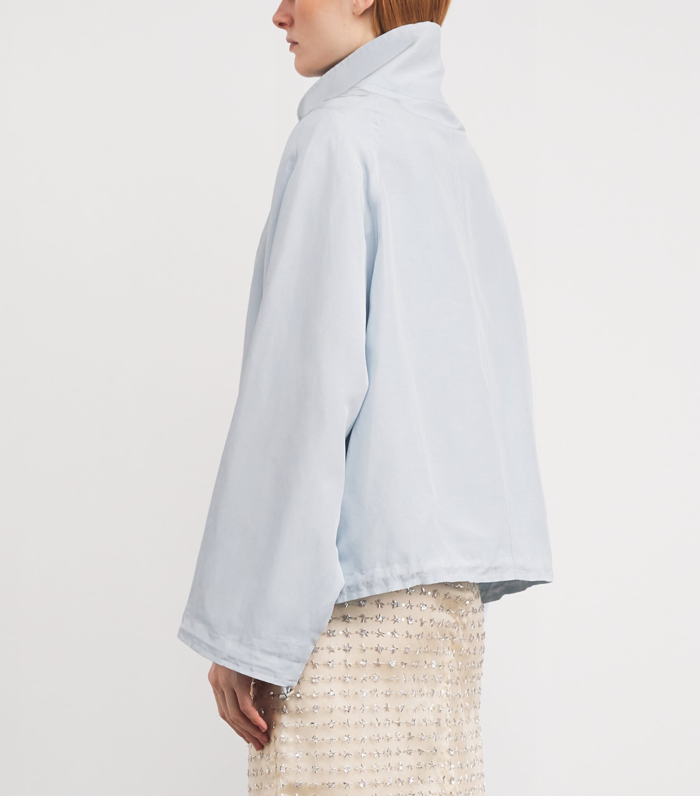 Embroidered Funnel-Neck Jacket SKY BLUE Image 4