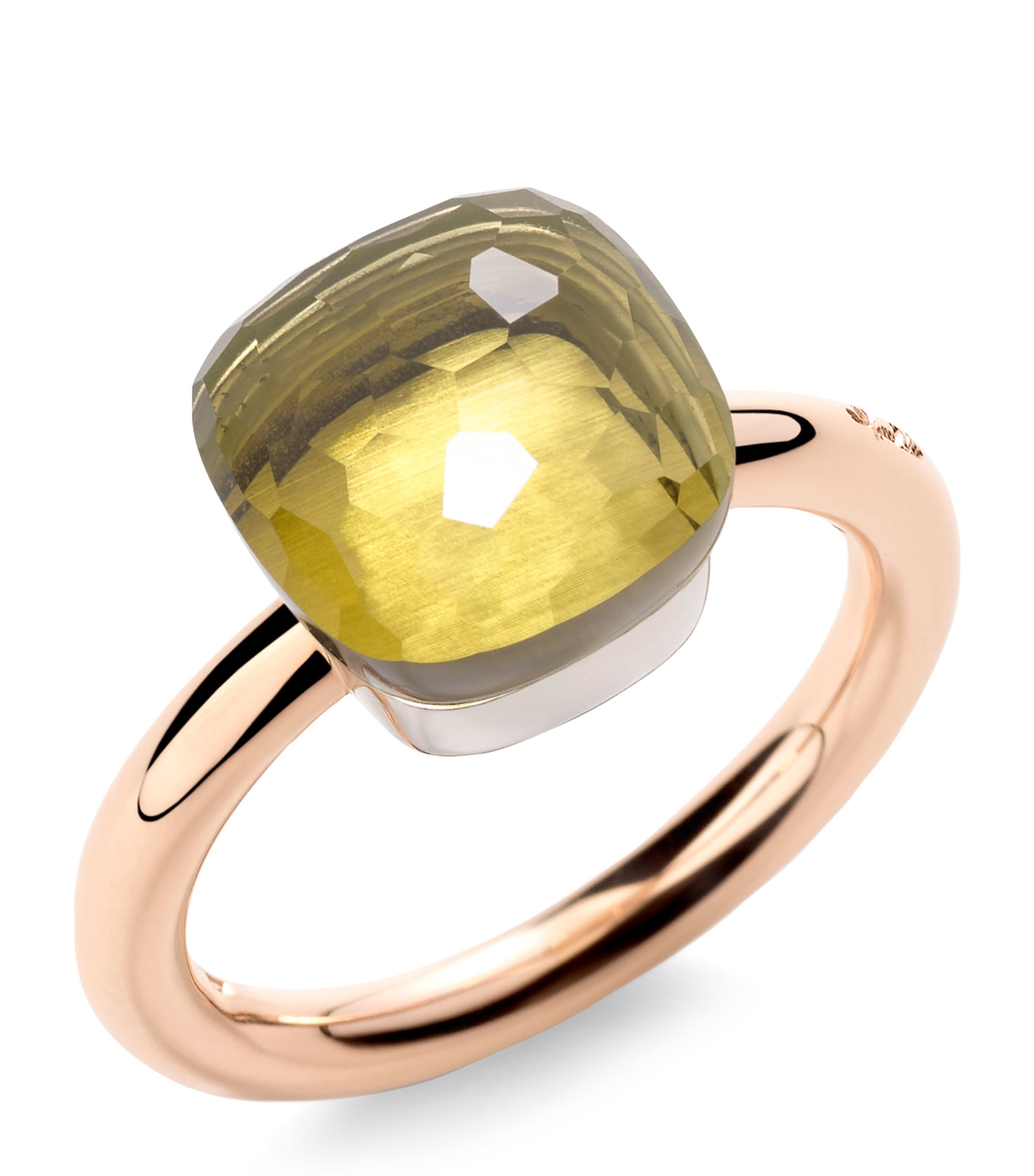 Pomellato Mixed Gold And Lemon Quartz Nudo Classic Ring In Green