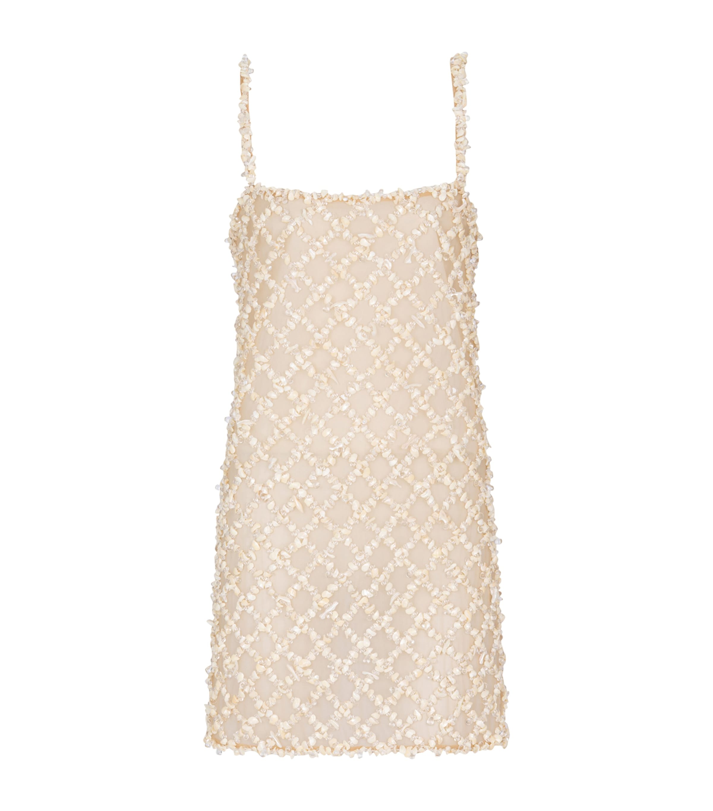 Balmain Womens Embellished Mesh Mini Dress Gxh Coquillage Image 1