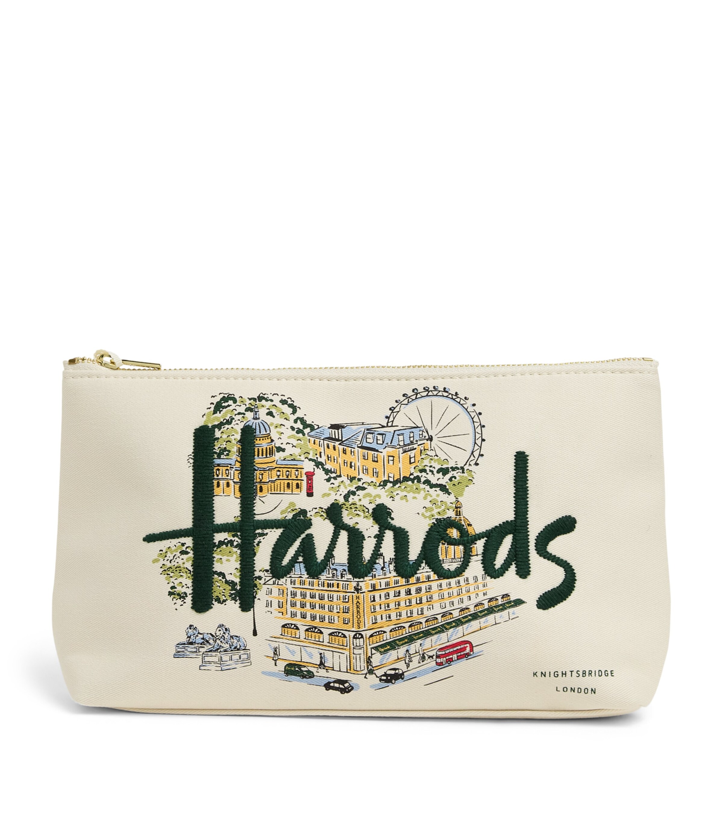 Harrods Medium Canvas City Stories Wash Bag Ivory Image 1