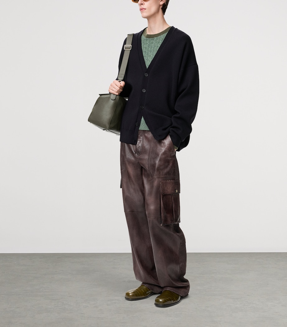 Wool-Blend Anagram-Lining Cardigan BLACK Image 2