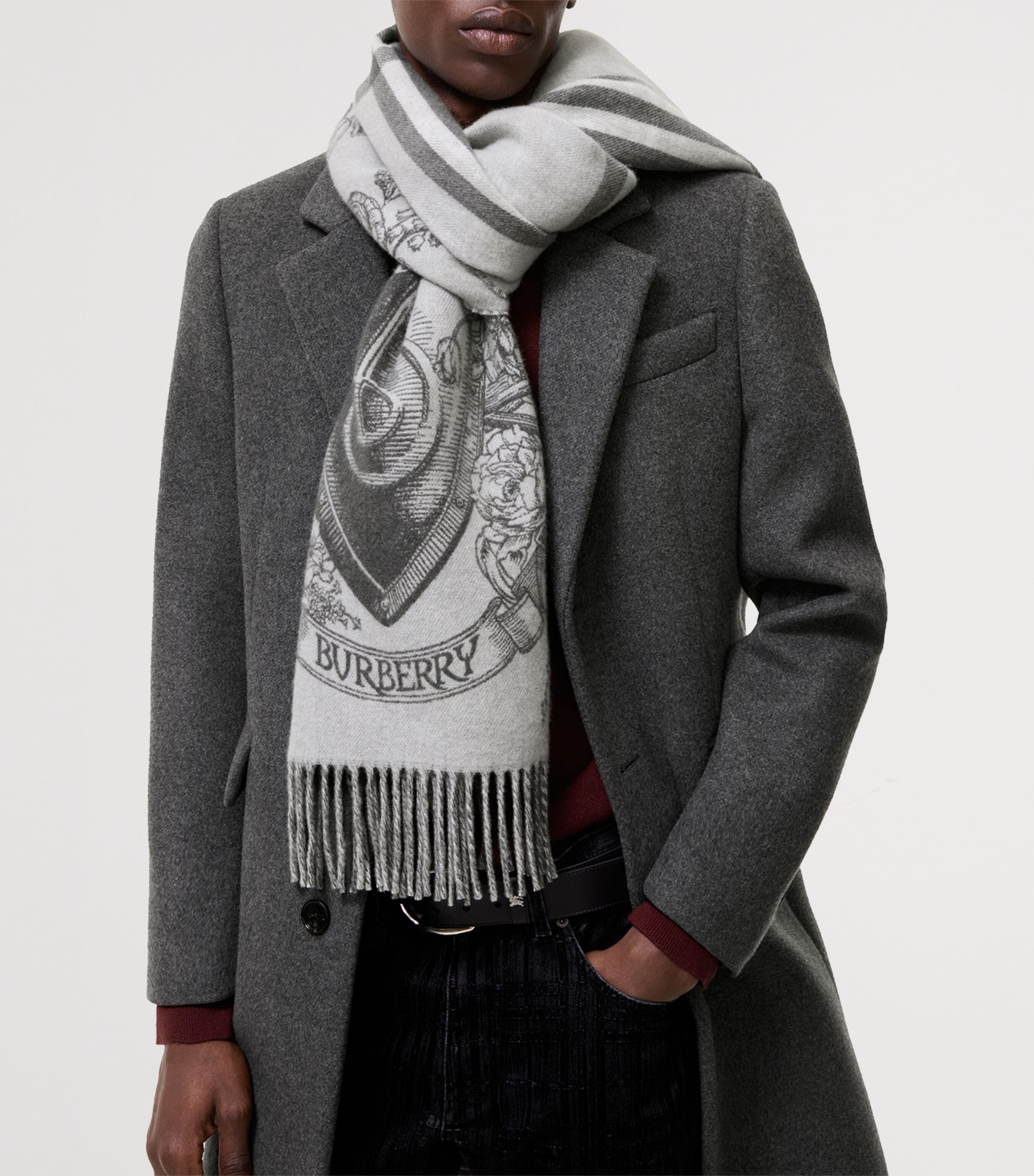 Burberry Cashmere Reversible Etched Knight Scarf Mitten Grey Image 3