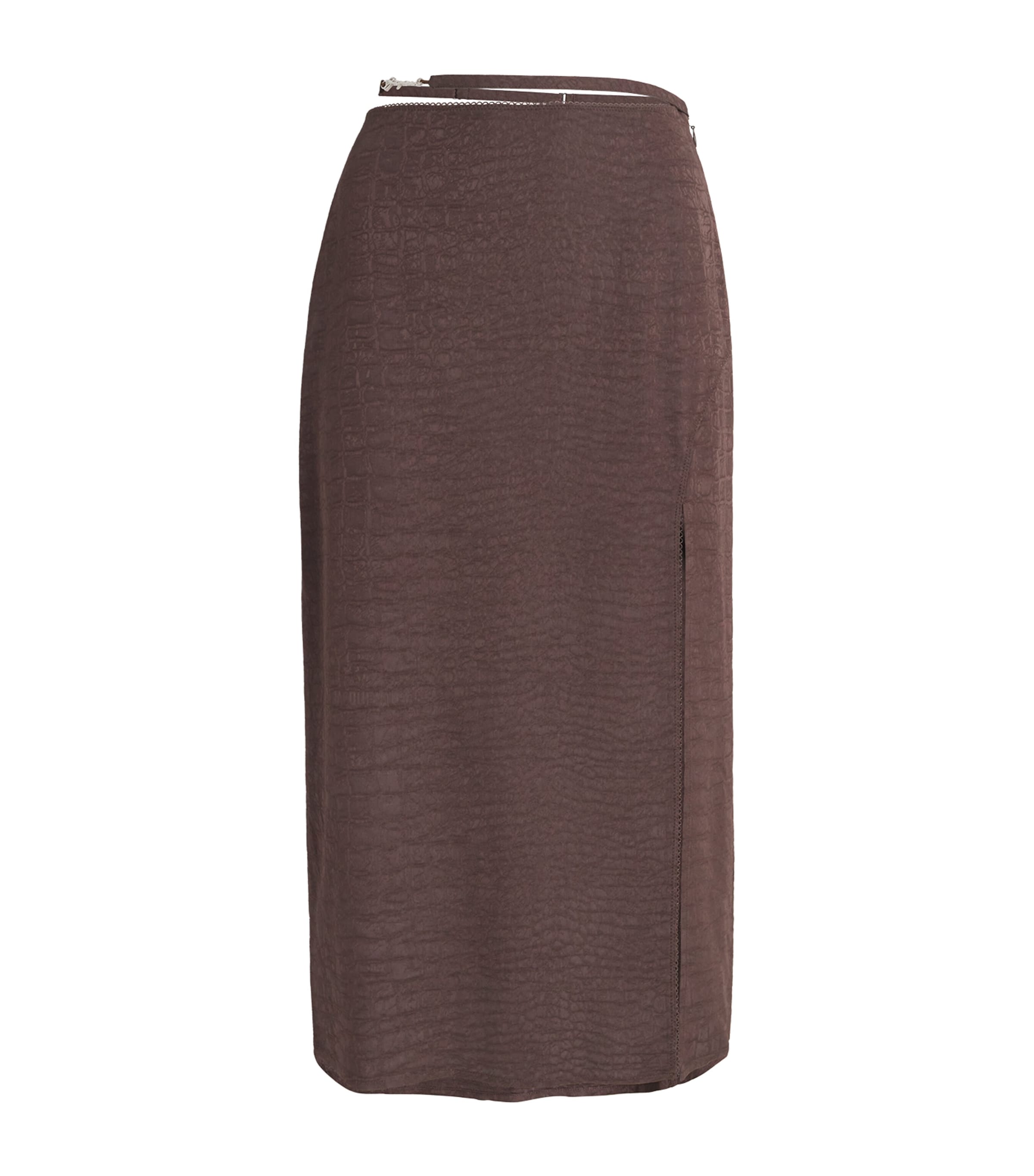 Jacquemus Croc-effect Belted Midi Skirt In Brown