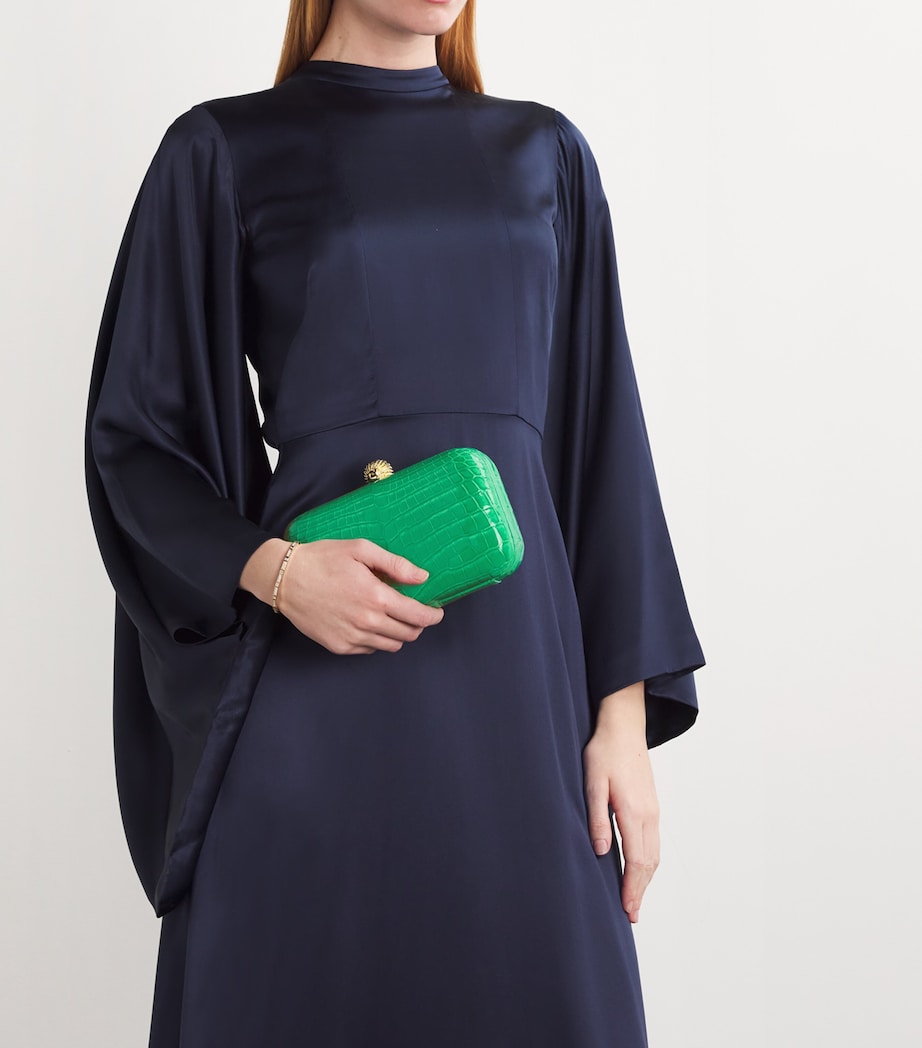 Crocodile Leather Clutch Bag APPLE GREEN Image 2