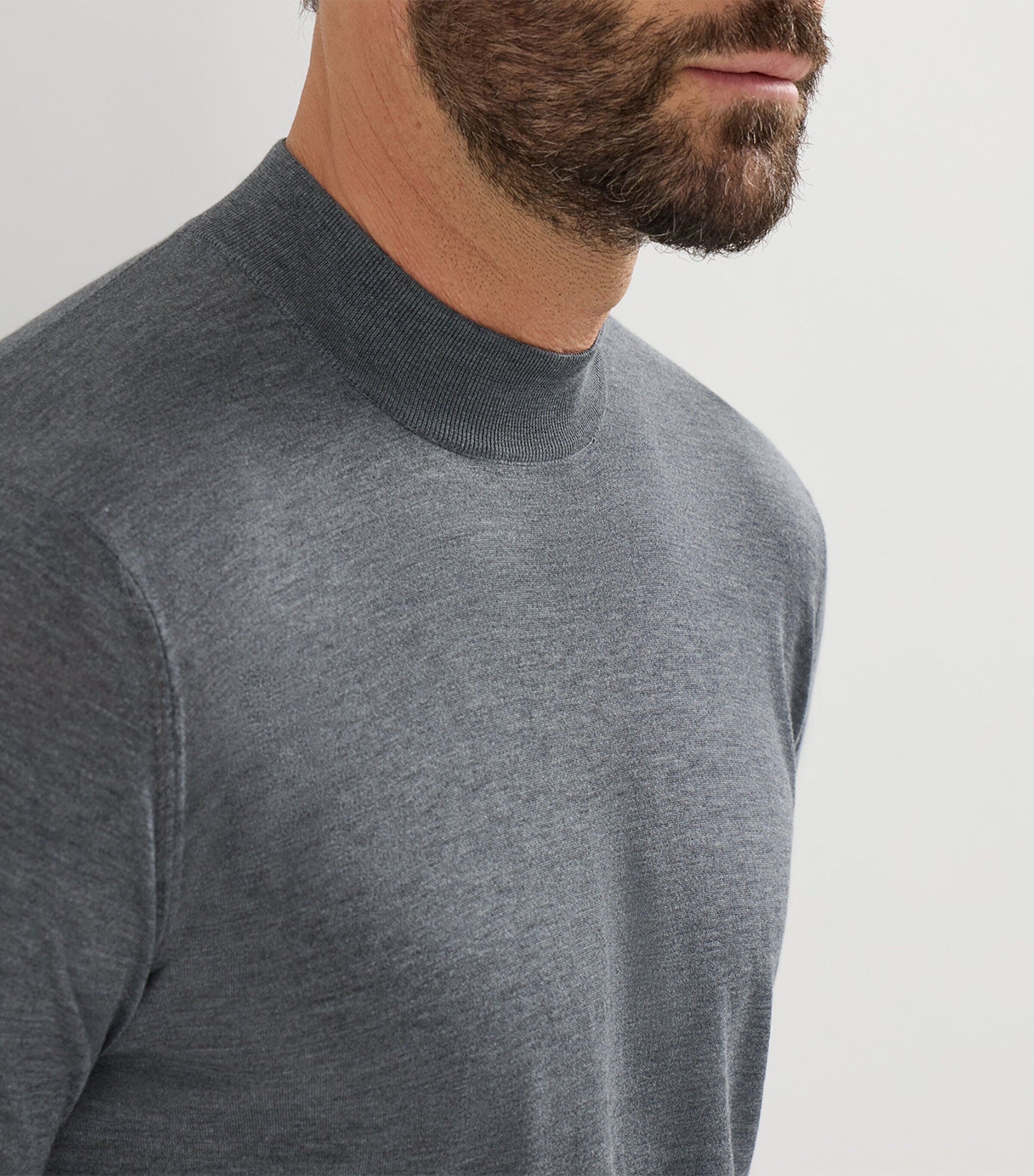 Brunello Cucinelli Mens Silk-Cotton High-Neck T-Shirt Grigio Scuro Image 6