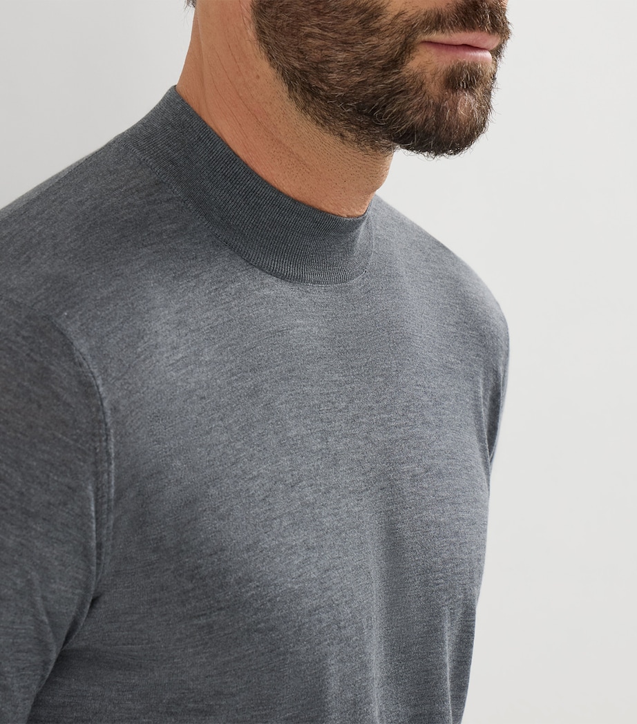 Brunello Cucinelli Mens Silk-Cotton High-Neck T-Shirt Grigio Scuro Image 6