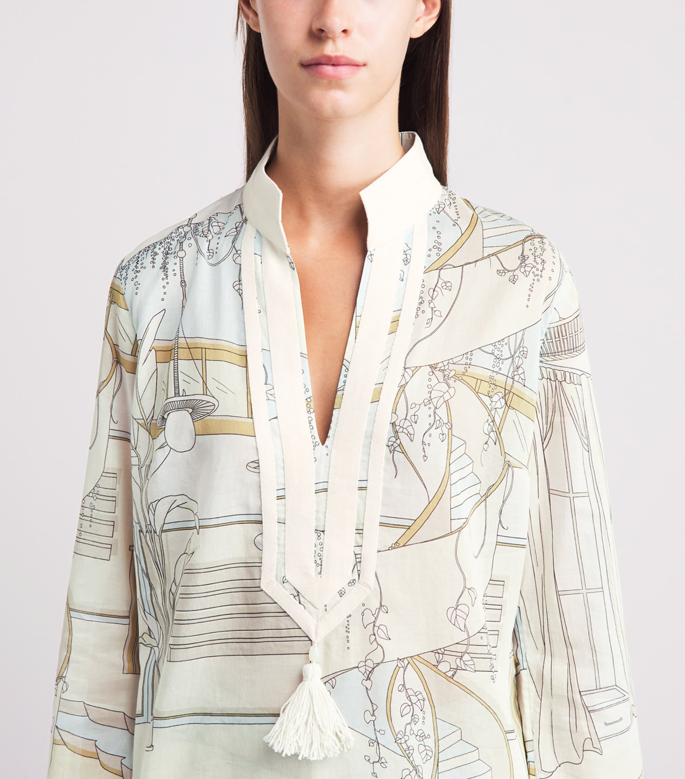 Tory Burch Womens Printed Plunge-Neck Mini Dress The Pool Beige Image 3