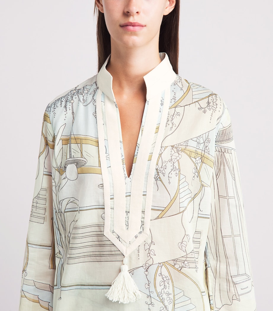 Tory Burch Womens Printed Plunge-Neck Mini Dress The Pool Beige Image 3