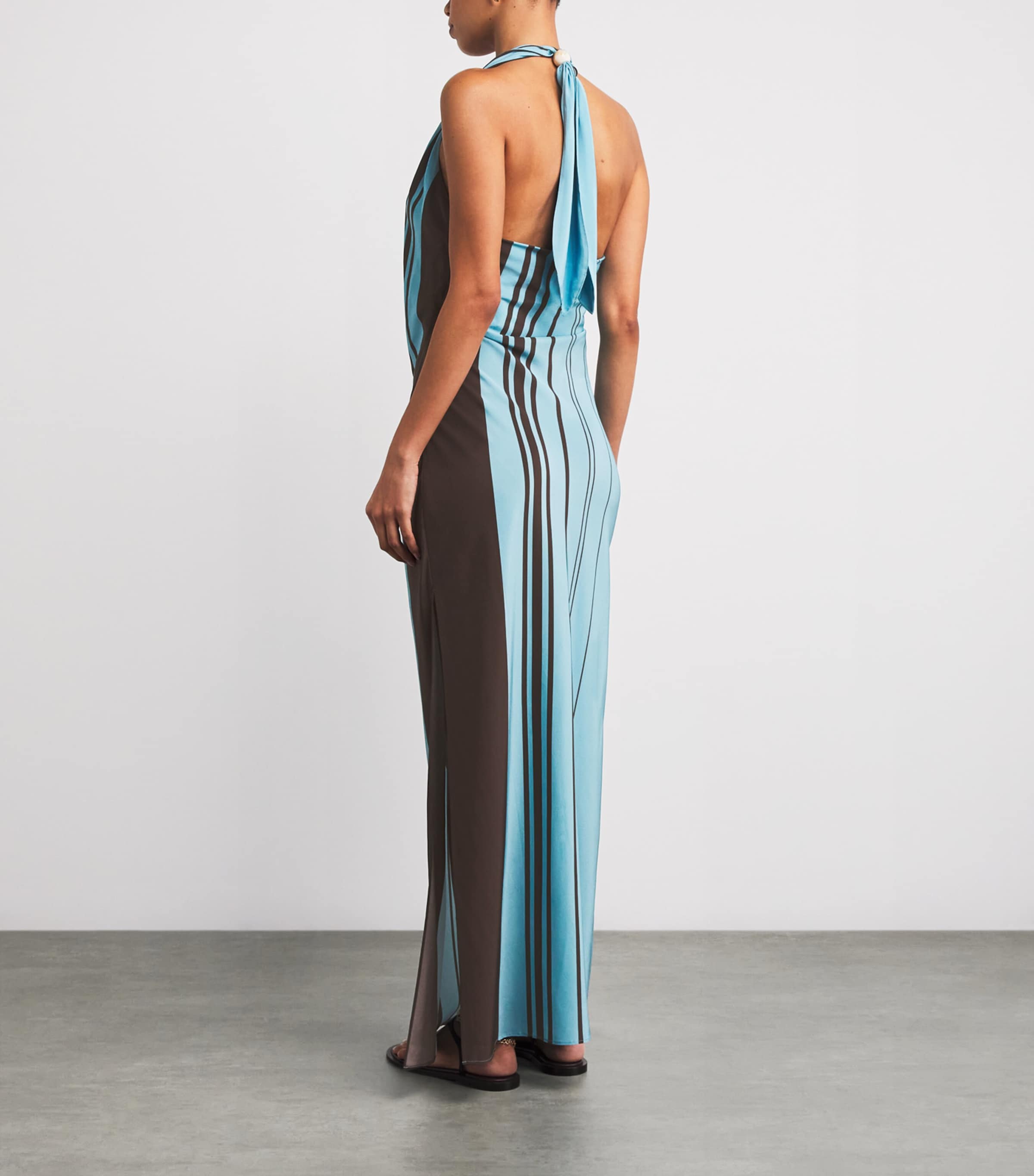 Silk Halterneck Maxi Dress PACHA MINERAL STRIPE Image 3