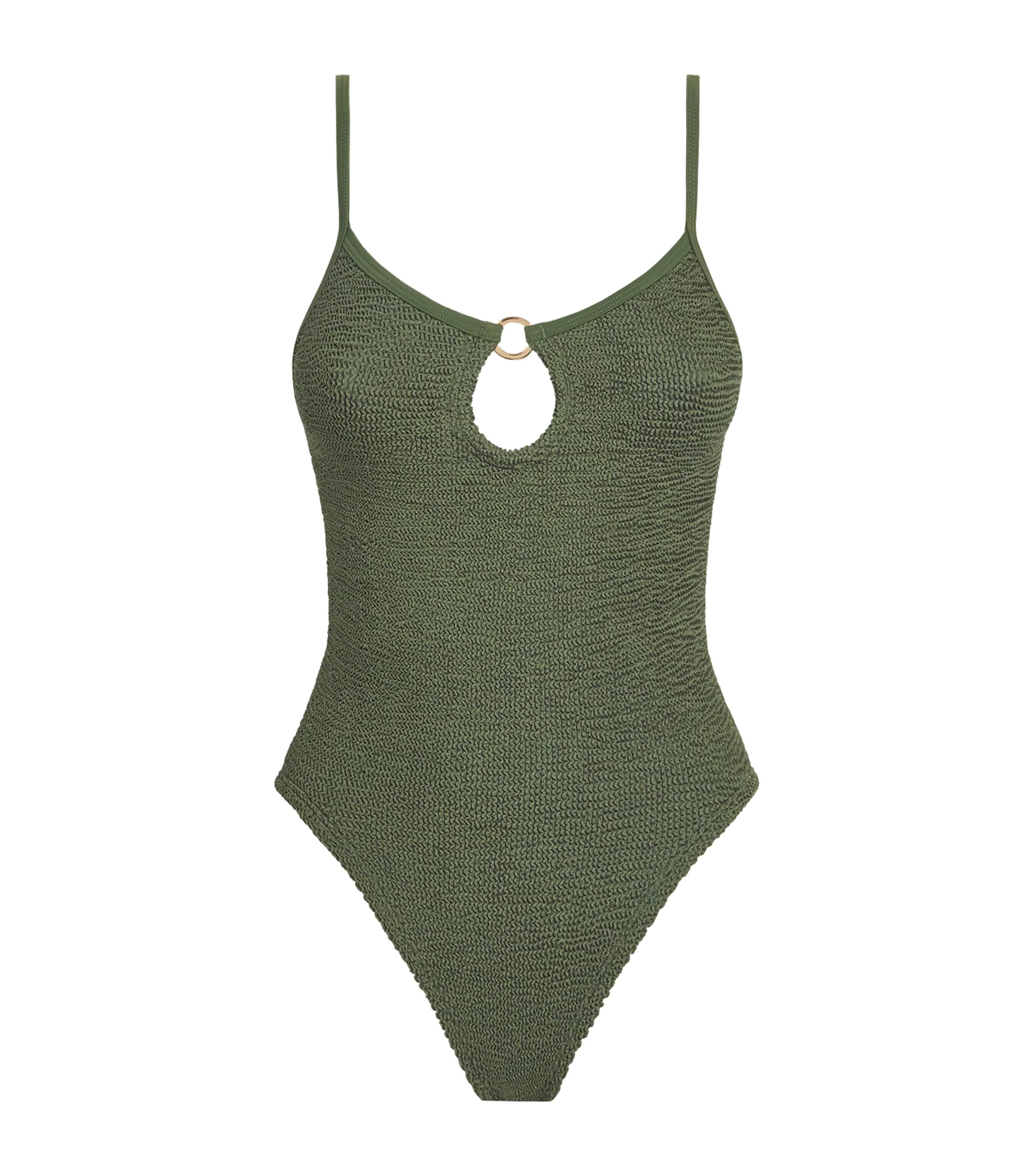 Hunza G Womens Cut-Out Toni Swimsuit Metallic Khaki Image 1