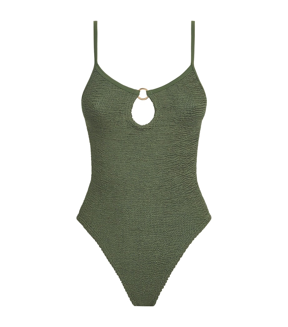 Hunza G Womens Cut-Out Toni Swimsuit Metallic Khaki Image 1