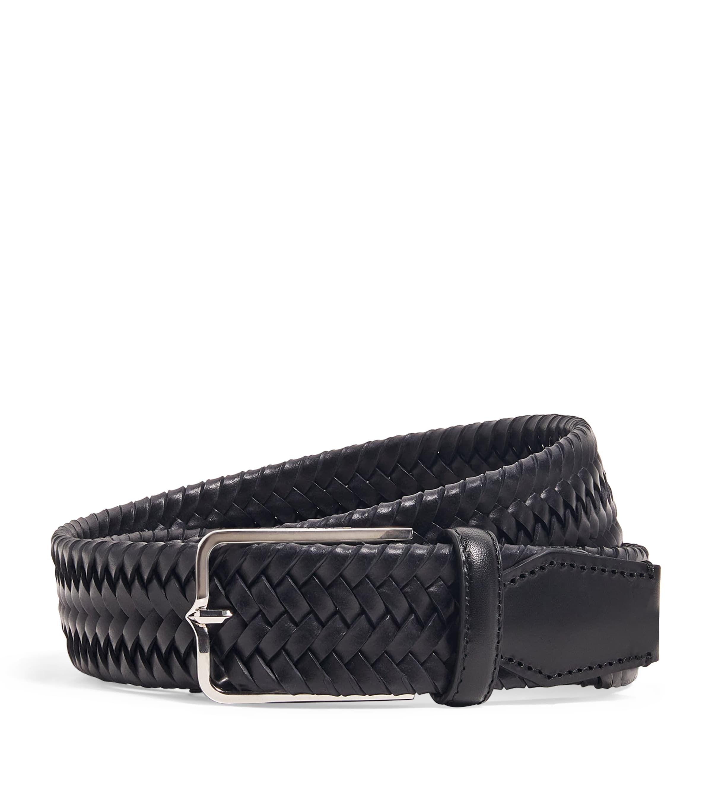 Corneliani Leather Woven Belt In Black