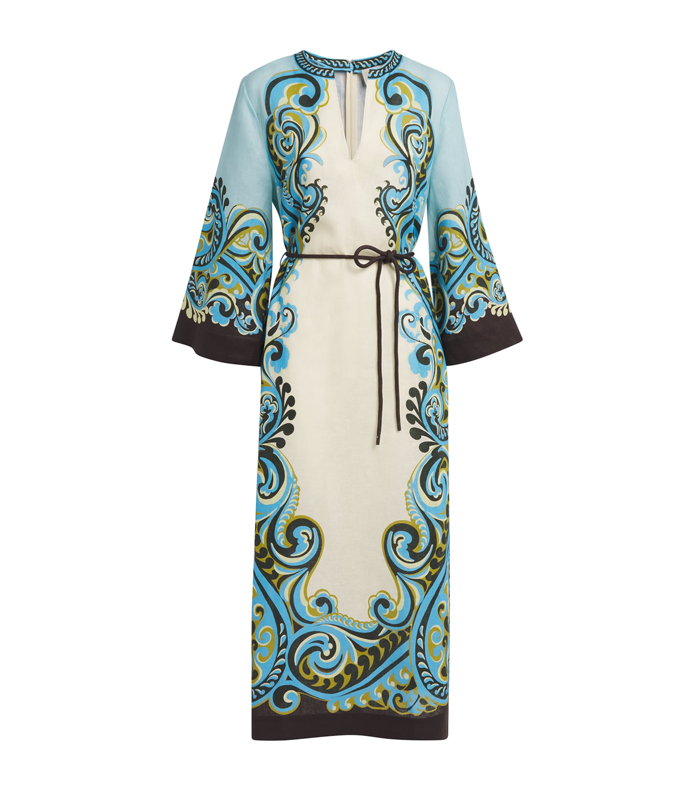 ALEMAIS Womens Linen Printed Natalia Maxi Dress Cream Image 1