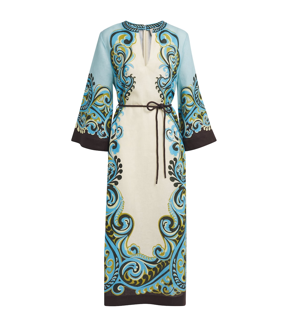 ALEMAIS Womens Linen Printed Natalia Maxi Dress Cream Image 1