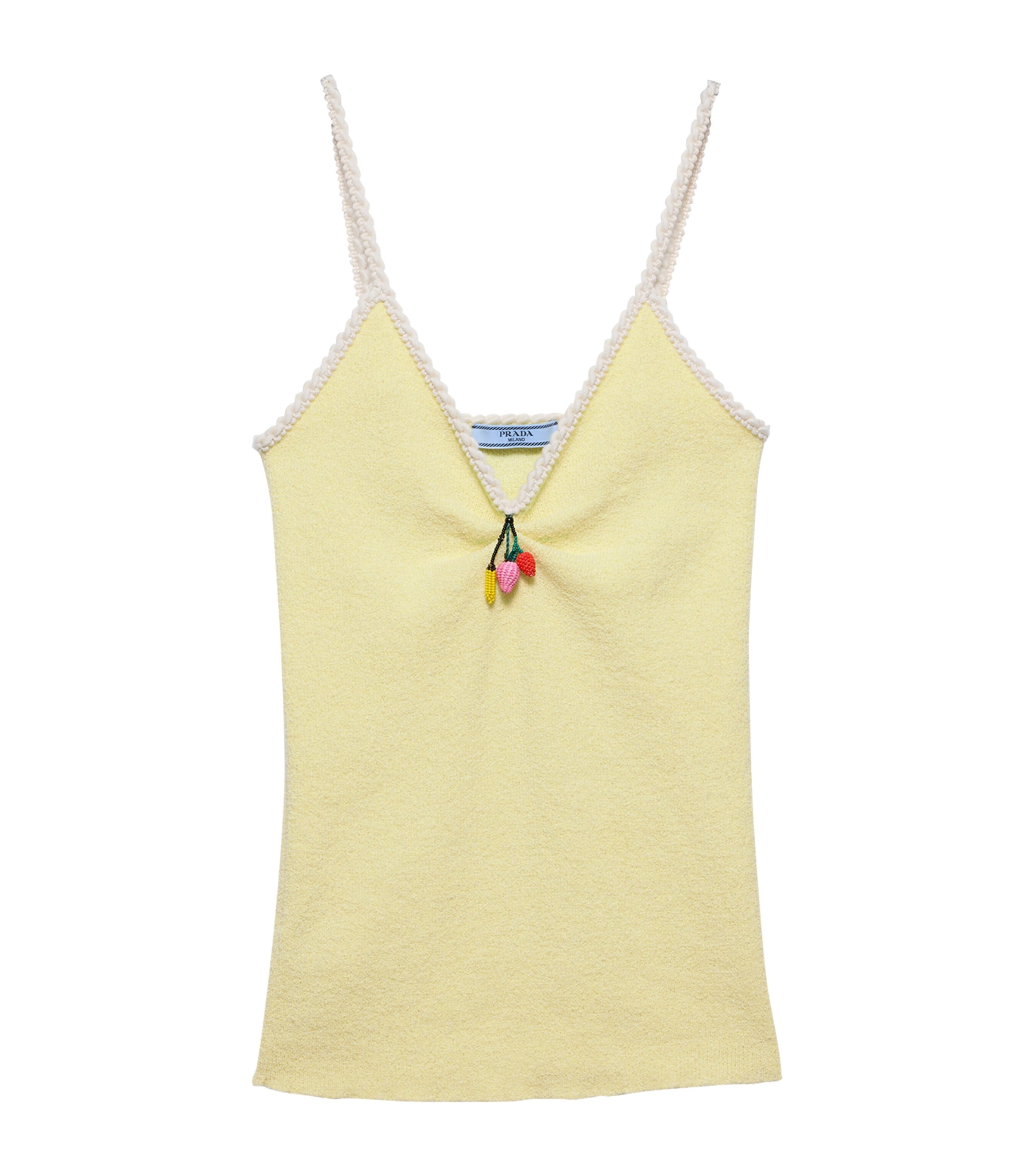 Prada Womens Bouclé Tassel Tank Top Yellow Image 1