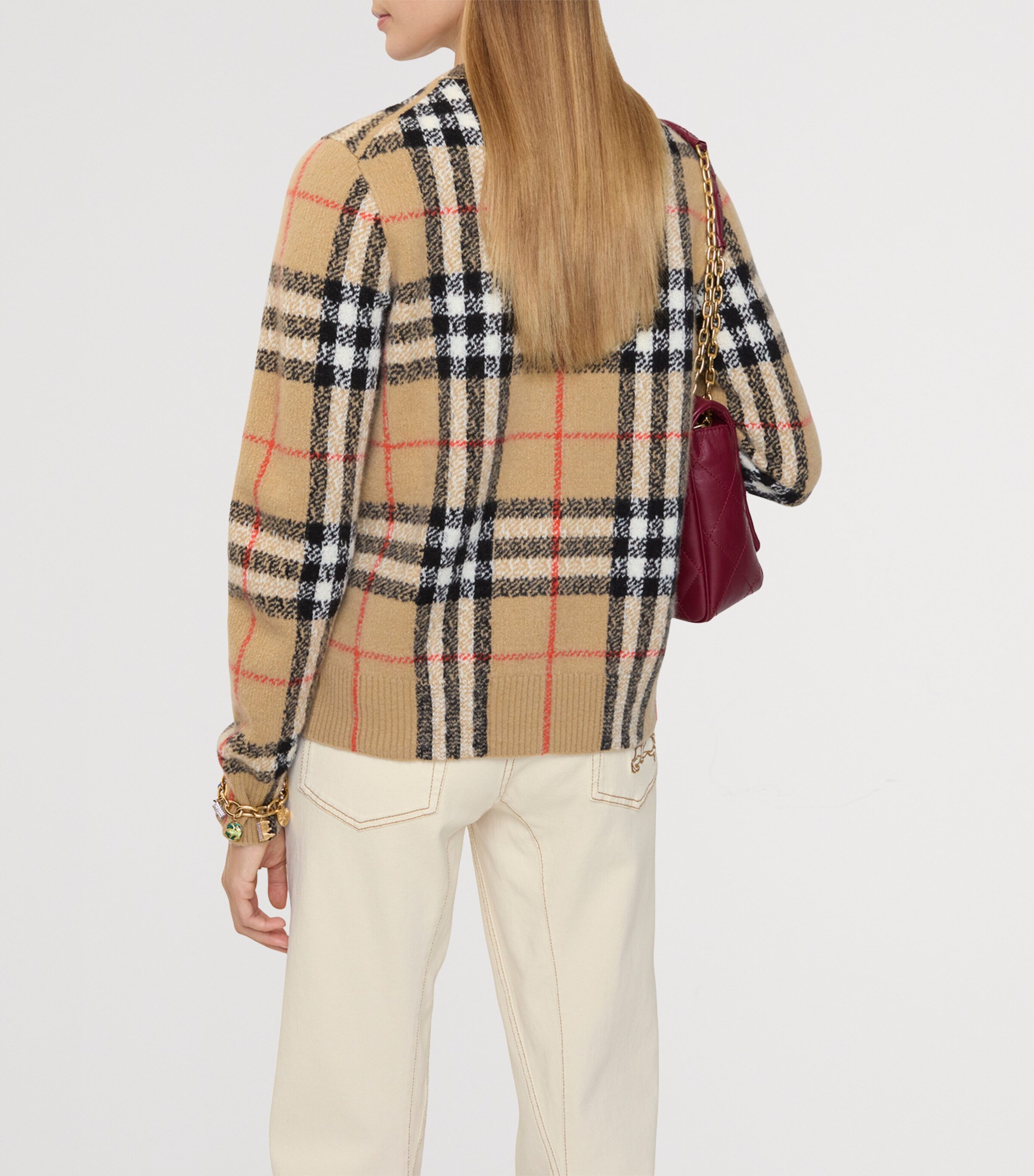 Burberry Womens Cashmere-Wool Check Cardigan Sand Ip Check Image 3