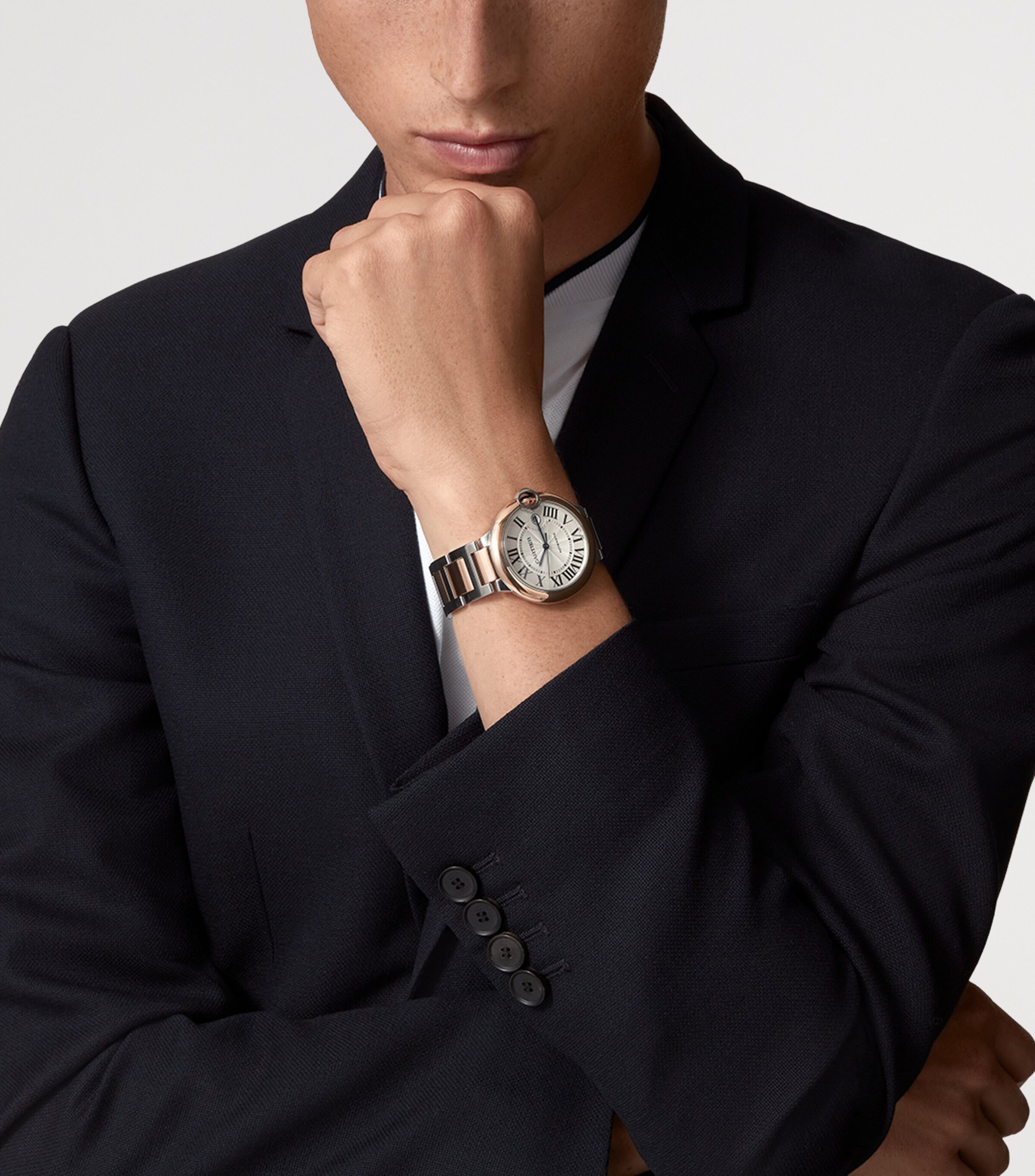 Cartier Rose Gold and Stainless Steel Ballon Bleu de Cartier Watch 42mm Silvered Image 2